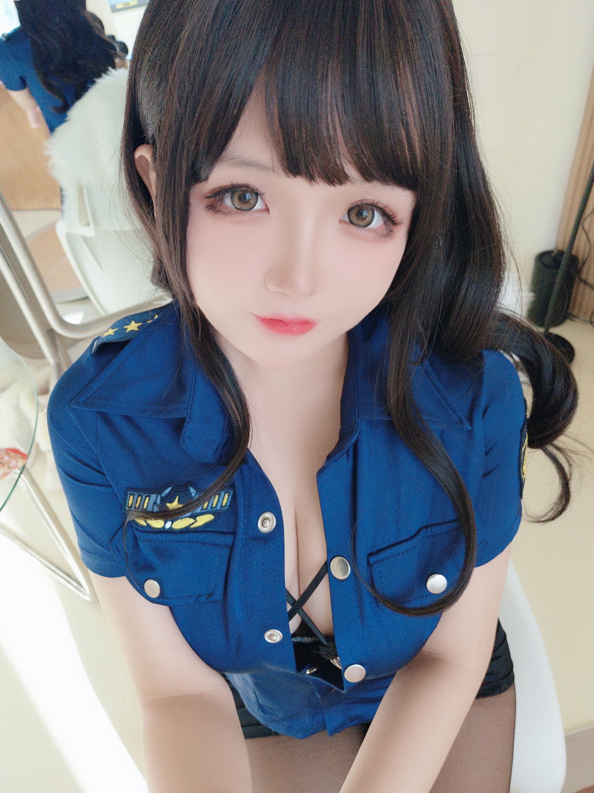 xgyw.top_Cosplay美女日奈娇豹纹女警主题蓝上衣配黑短裙半脱露豹纹内衣丰满诱惑写真109P