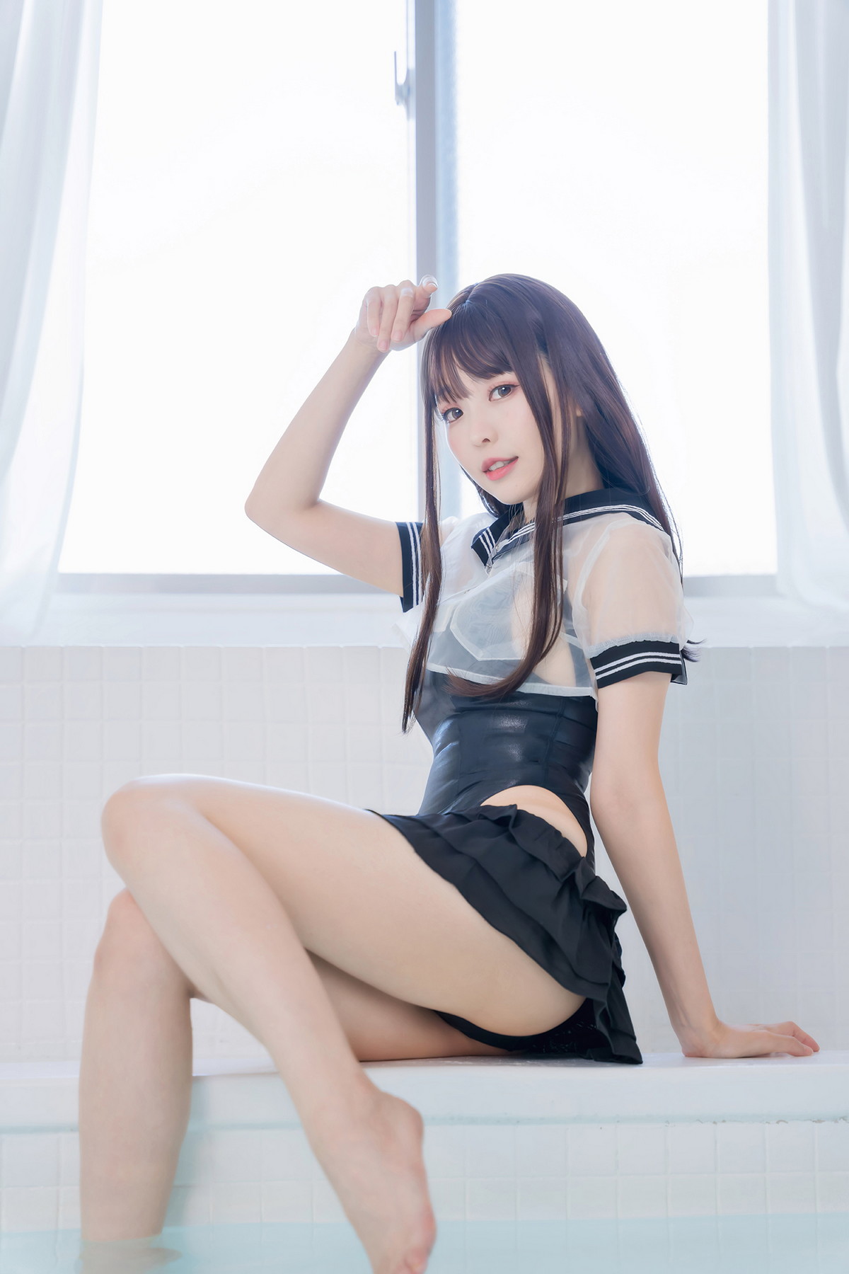 xgyw.top_Coser妹子Ely_eee竞泳水手服主题泳池黑色皮质连体泳衣秀完美身材诱惑写真73P