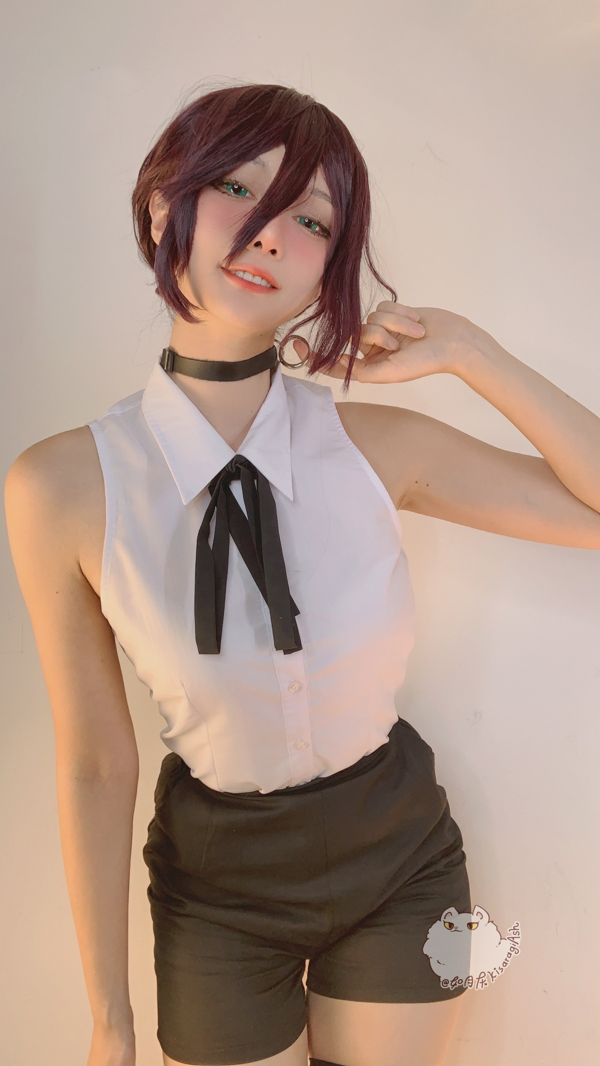 xgyw.top_网络美女Ash如月灰电锯人REZE主题性感无袖白T配黑色短裙黑丝袜迷人写真34P