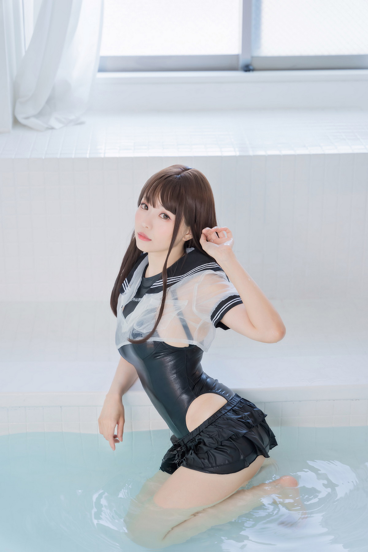 xgyw.top_Coser妹子Ely_eee竞泳水手服主题泳池黑色皮质连体泳衣秀完美身材诱惑写真73P