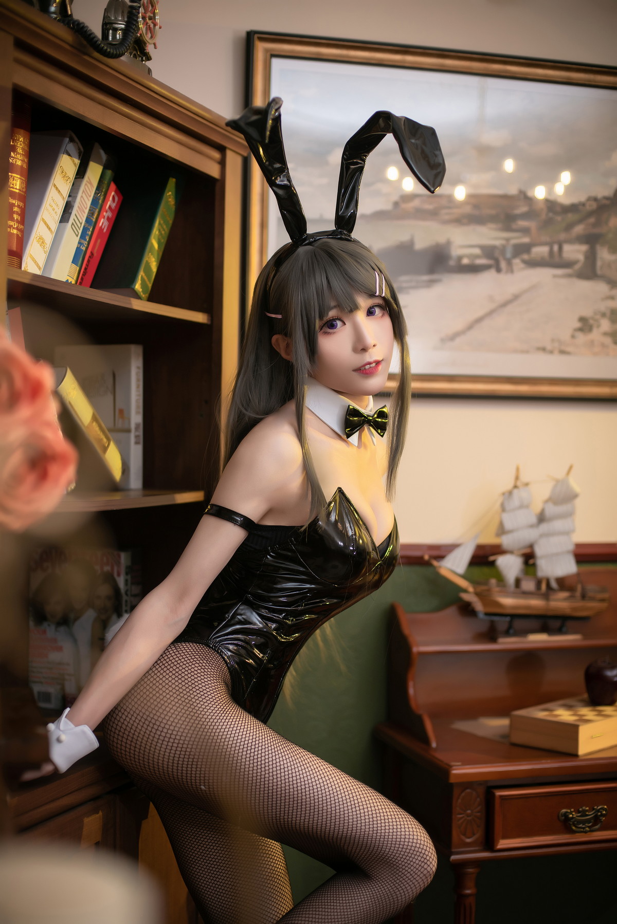 Xgyw.Net_Coser美女Tomoyo酱麻衣兔女郎主题性感黑色皮质连体衣配黑丝网袜诱惑写真22P