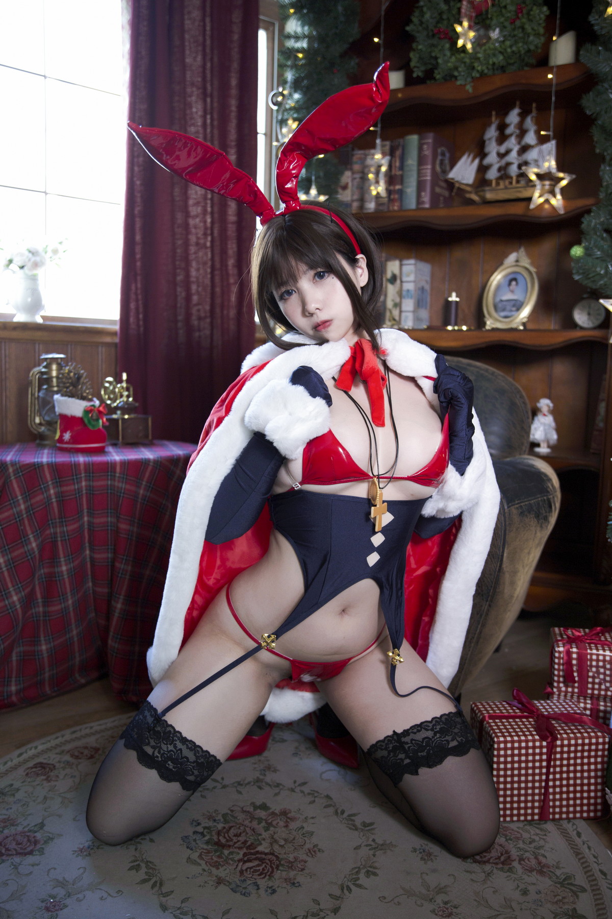 Xgyw.Net_网络美女Meroko_魅瞳魔太郎兔女郎主题性感红色皮质内衣秀丰满身材诱惑写真24P
