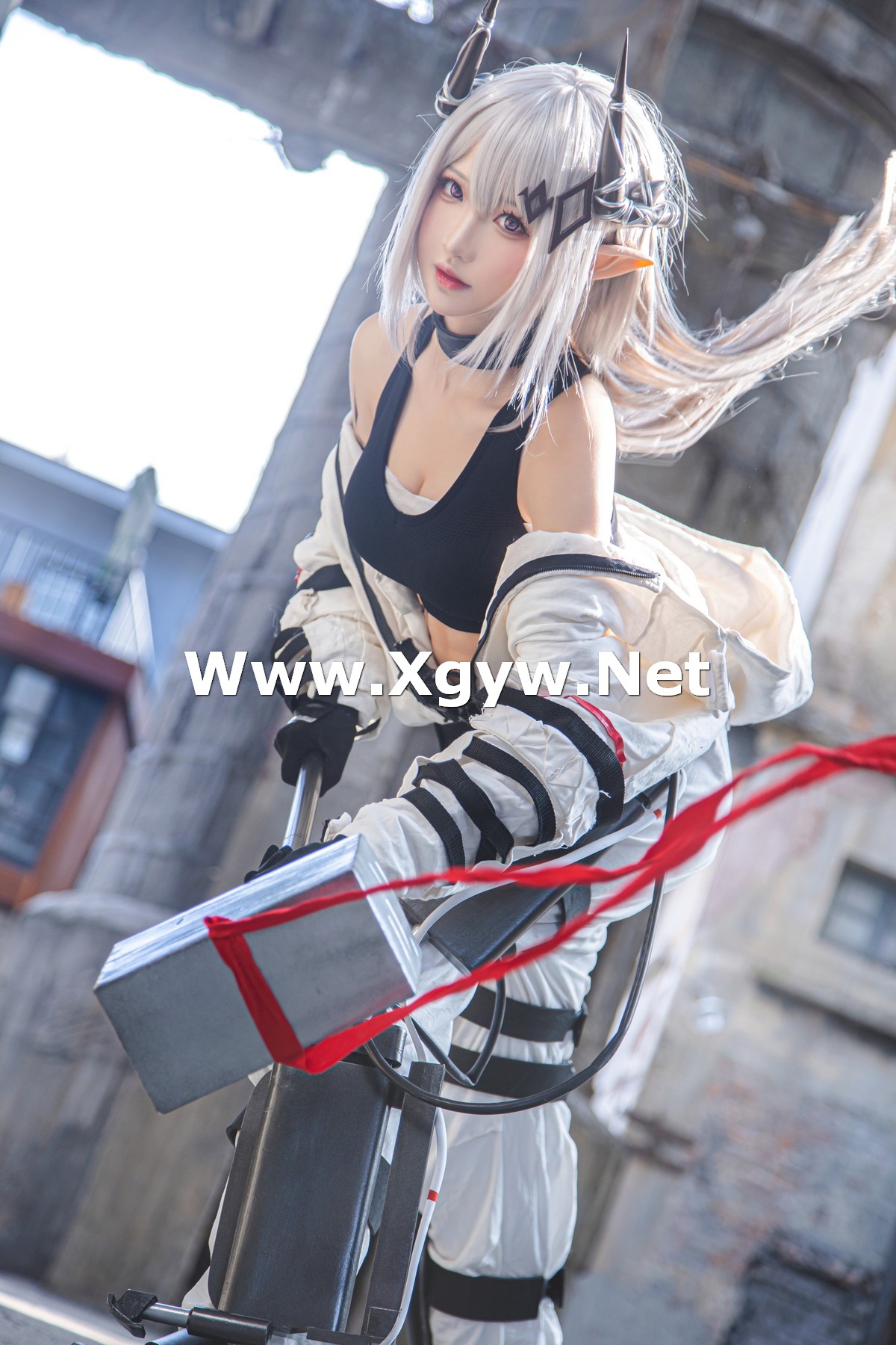 Xgyw.Net_Coser小姐姐南宫明日方舟泥岩主题精灵装扮黑色抹胸内衣秀完美身材诱惑写真26P