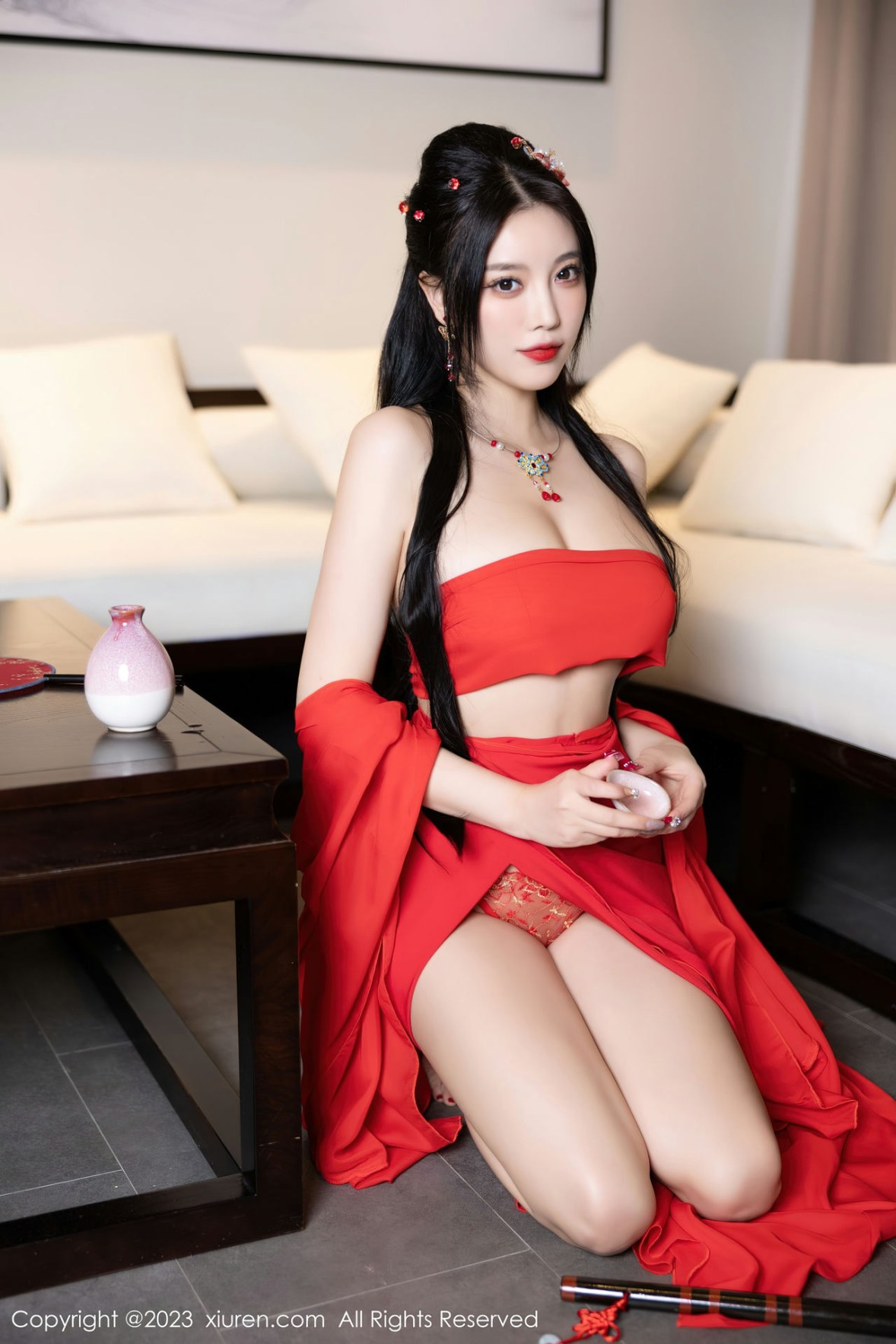 Xgyw.Net_XiuRen第6149期_女神杨晨晨Yome温泉性感半透红色丝绸秀丰满身材惹火诱惑写真88P