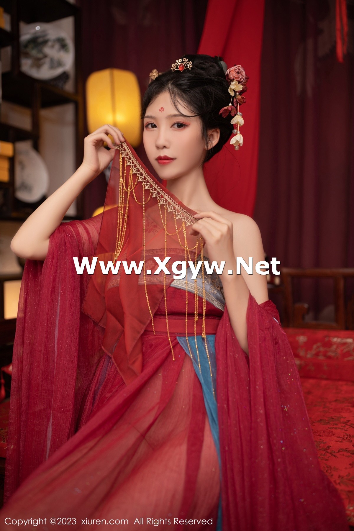 Xgyw.Net_XiuRen第6154期_模特利世歌姬角色扮演性感红色古装服低胸秀完美身材诱惑写真71P