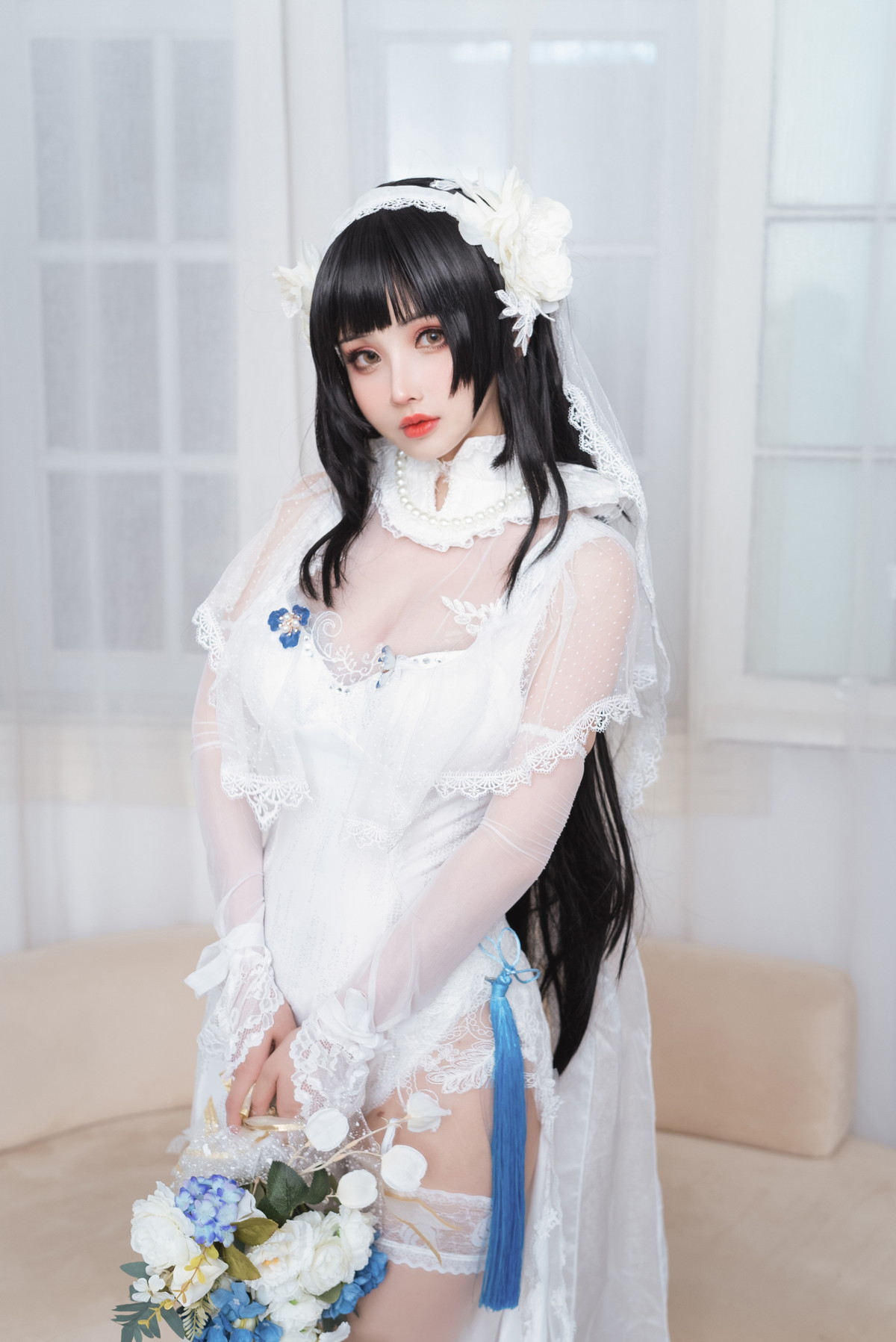 Xgyw.Net_网络美女rioko凉凉子95式花嫁主题性感白色薄透婚纱配蕾丝吊袜迷人诱惑写真25P
