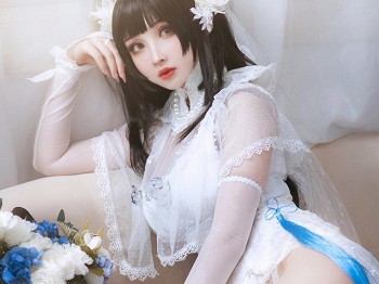 网络青春美女rioko凉凉子95式花嫁主题性感白色薄透婚纱配蕾丝吊袜迷人骚扰写真25P