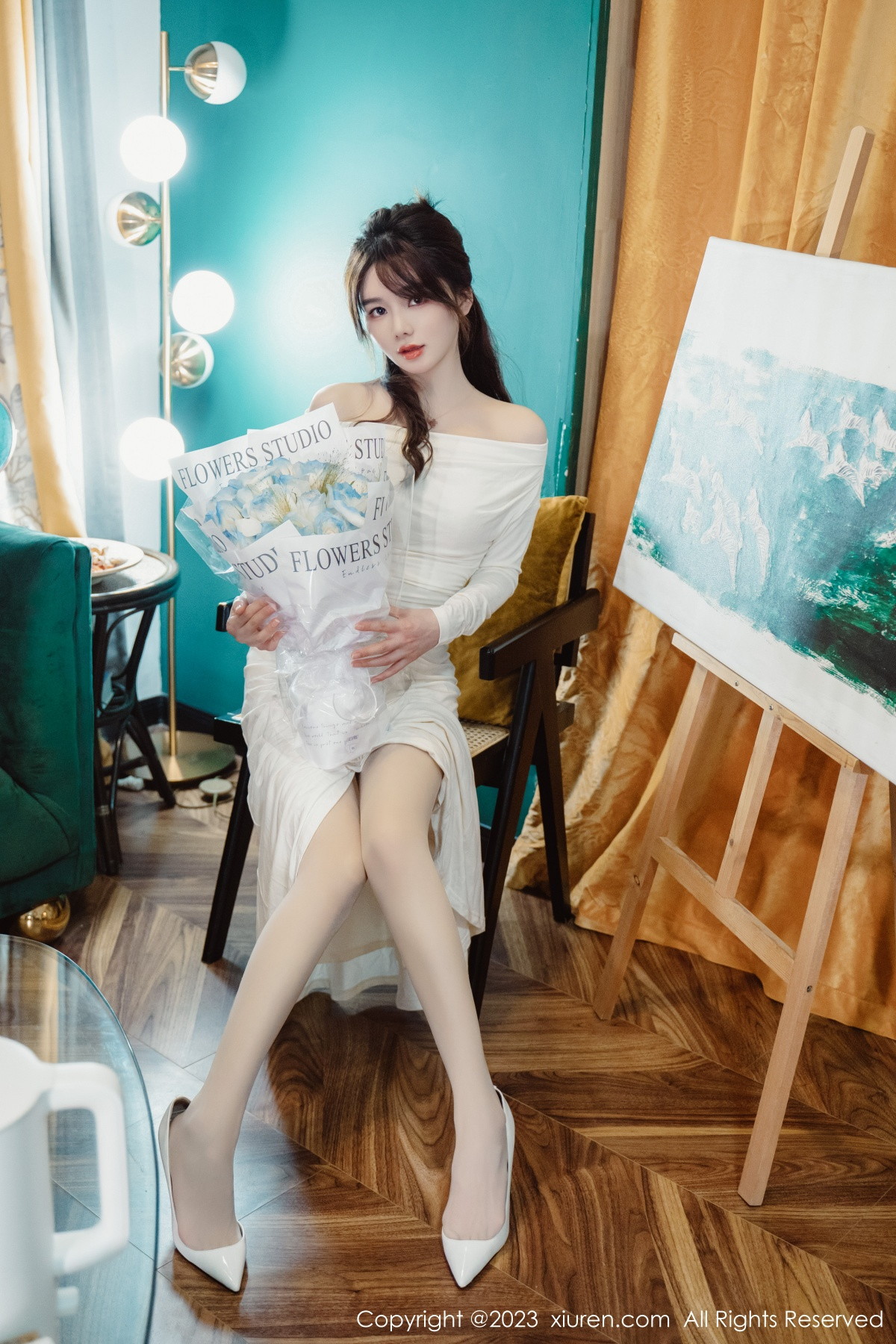 Xgyw.Net_XiuRen第6182期_模特婠婠么脱白色连衣长裙露蕾丝内衣配开档白丝迷人诱惑写真79P