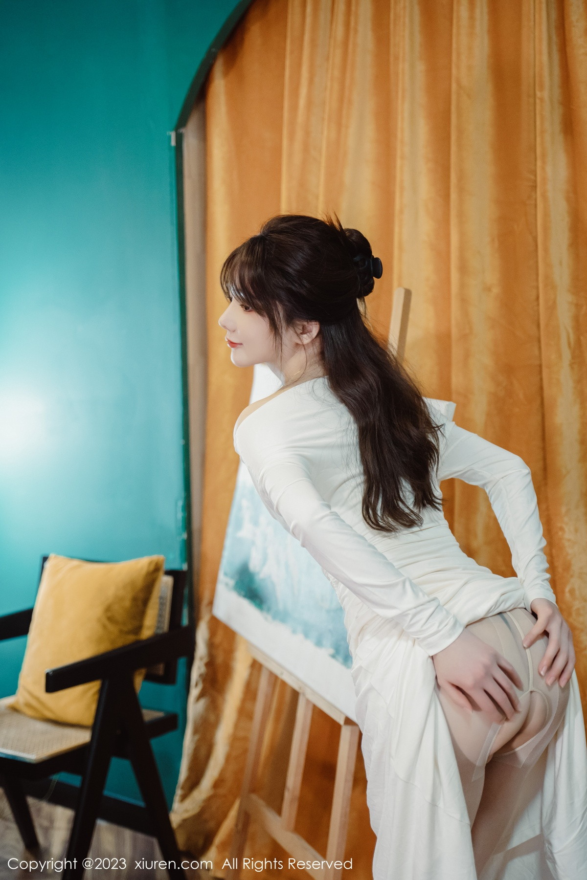 Xgyw.Net_XiuRen第6182期_模特婠婠么脱白色连衣长裙露蕾丝内衣配开档白丝迷人诱惑写真79P