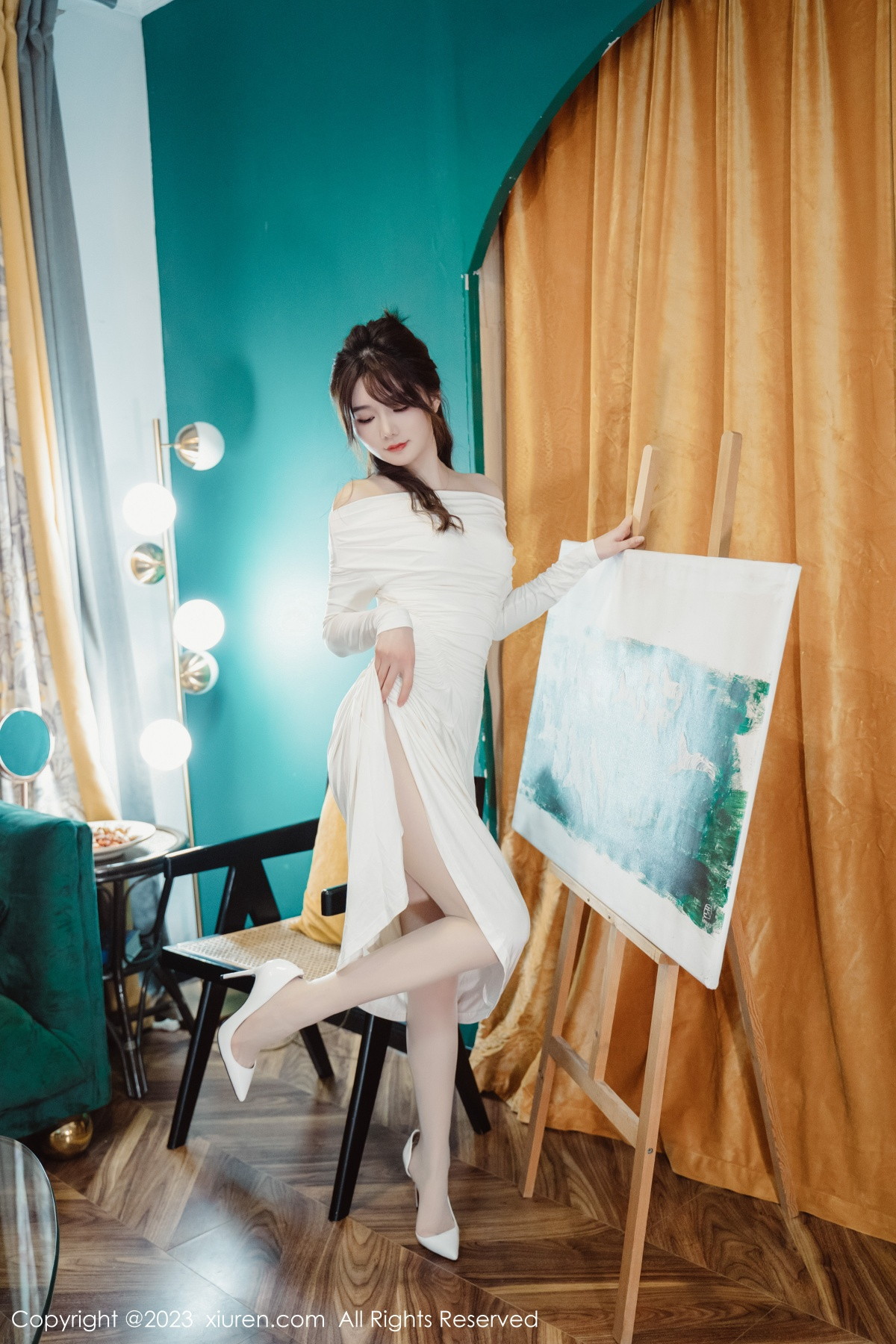 Xgyw.Net_XiuRen第6182期_模特婠婠么脱白色连衣长裙露蕾丝内衣配开档白丝迷人诱惑写真79P