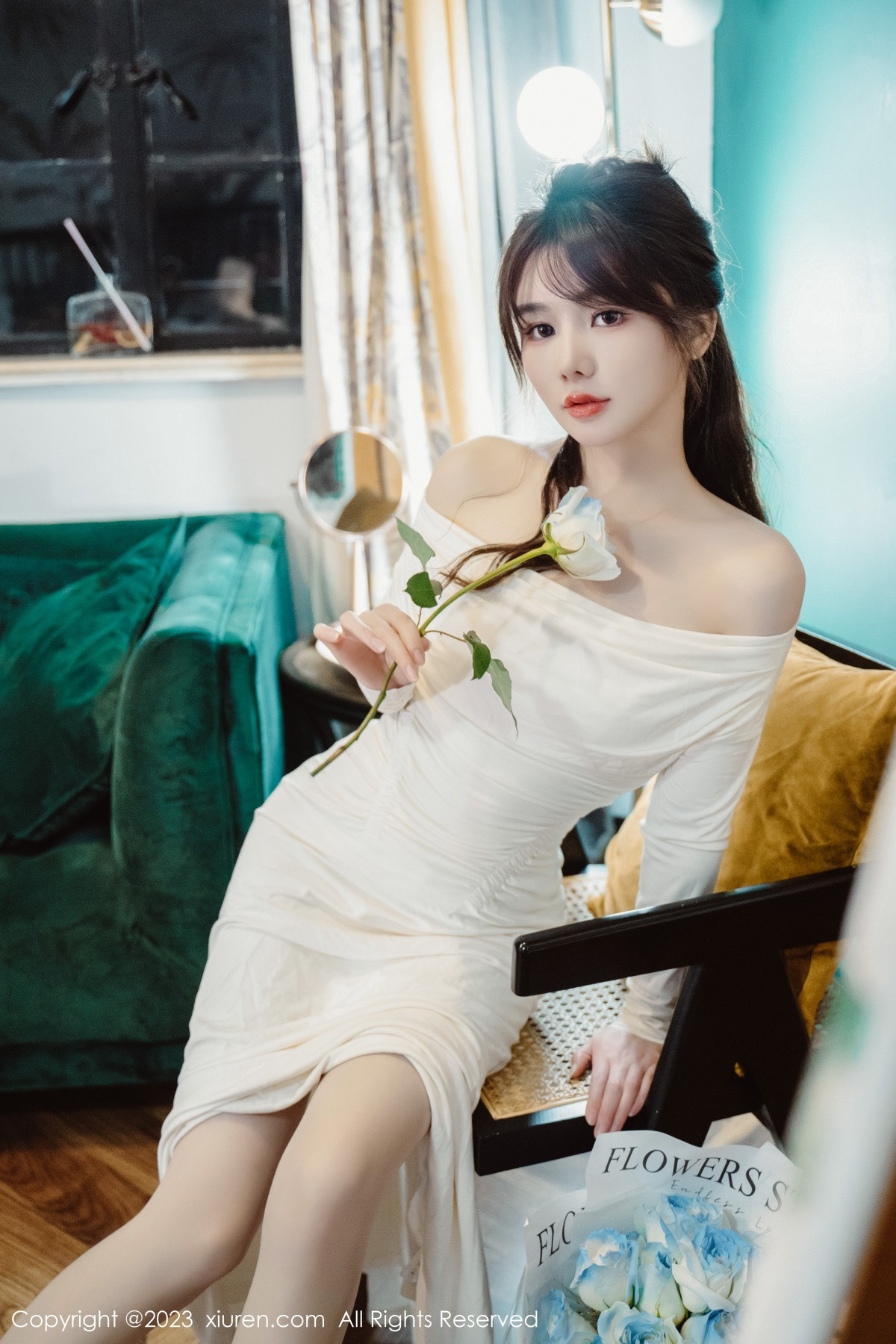 Xgyw.Net_XiuRen第6182期_模特婠婠么脱白色连衣长裙露蕾丝内衣配开档白丝迷人诱惑写真79P