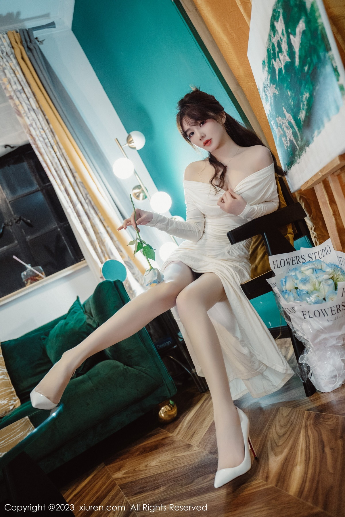 Xgyw.Net_XiuRen第6182期_模特婠婠么脱白色连衣长裙露蕾丝内衣配开档白丝迷人诱惑写真79P