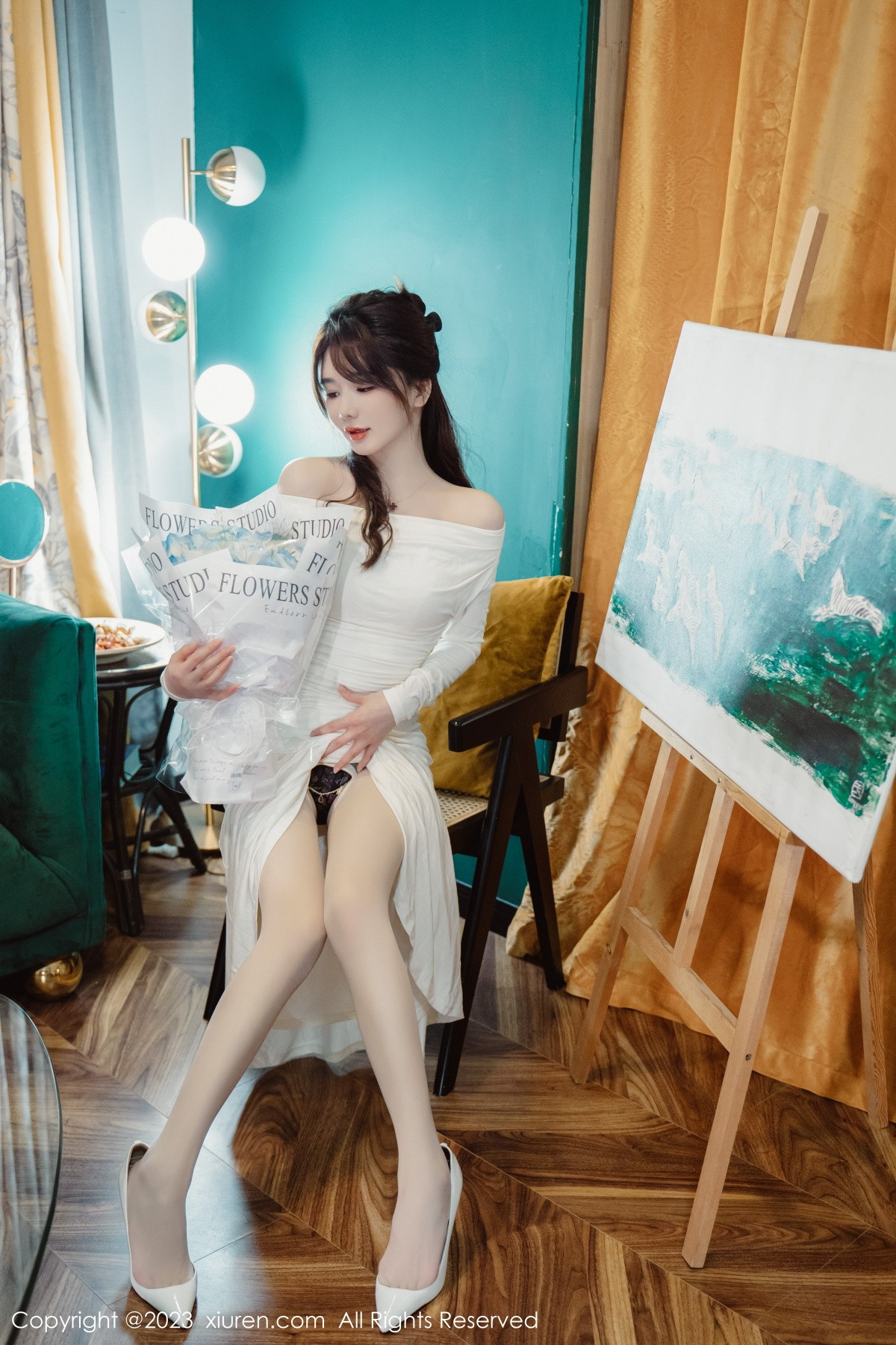 Xgyw.Net_XiuRen第6182期_模特婠婠么脱白色连衣长裙露蕾丝内衣配开档白丝迷人诱惑写真79P