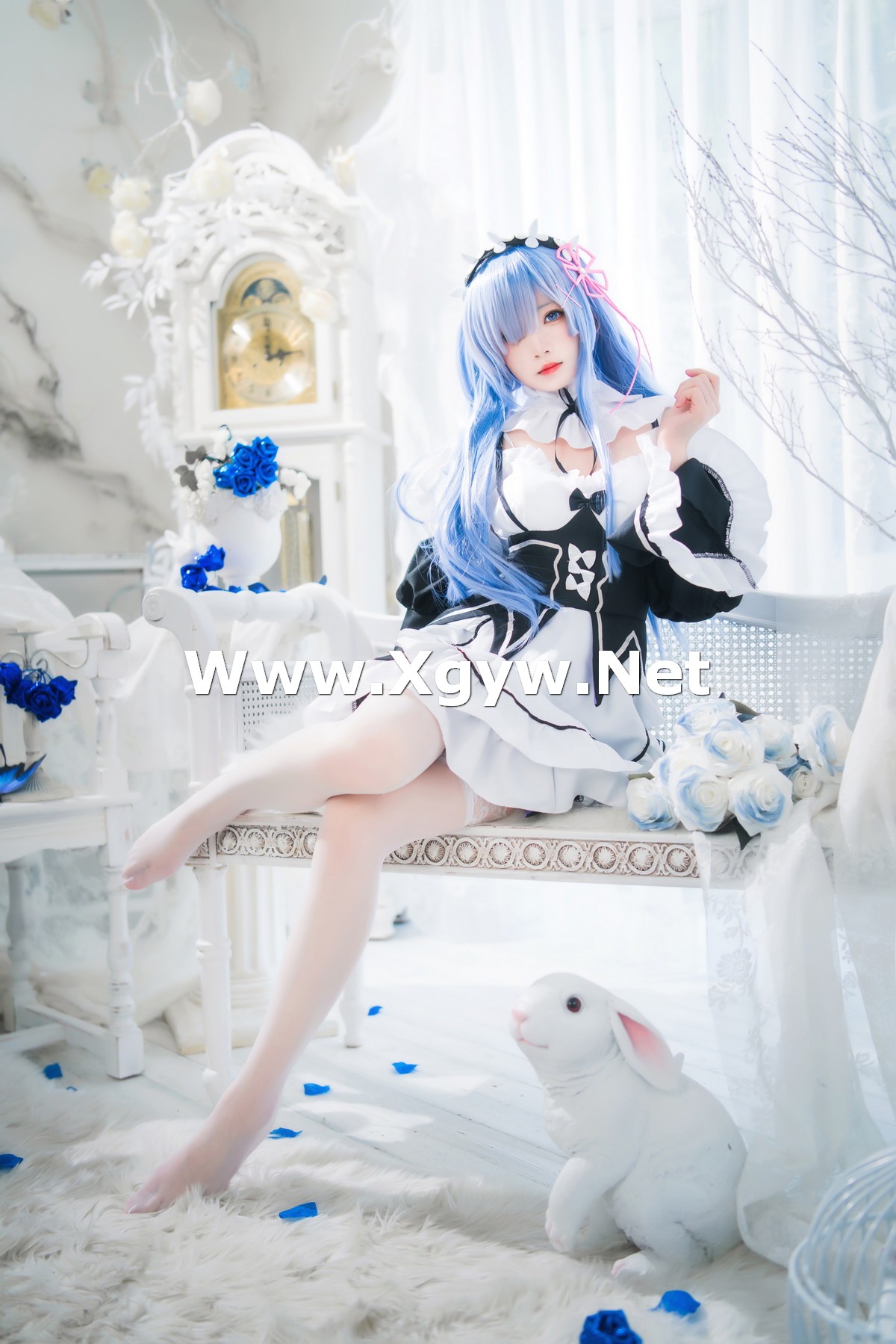 Xgyw.Net_网络美女桜桃喵长发蕾姆主题私房性感服饰配白色蕾丝吊袜秀翘臀美腿诱惑写真89P