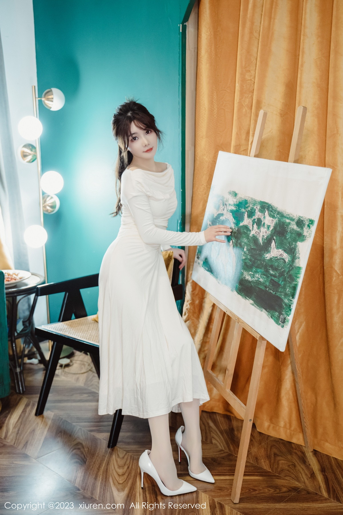 Xgyw.Net_XiuRen第6182期_模特婠婠么脱白色连衣长裙露蕾丝内衣配开档白丝迷人诱惑写真79P