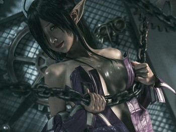 动漫博主蠢沫沫黑兽女王主题私人性感骚扰服饰露黑色内衣秀油亮肌肤骚扰写真35P