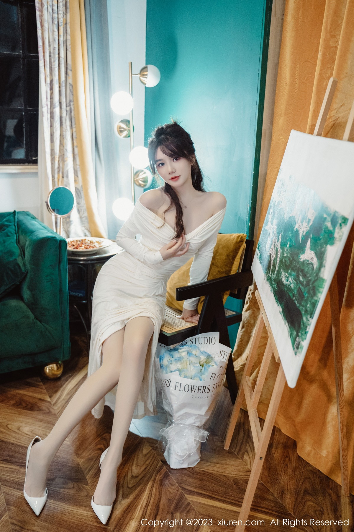 Xgyw.Net_XiuRen第6182期_模特婠婠么脱白色连衣长裙露蕾丝内衣配开档白丝迷人诱惑写真79P