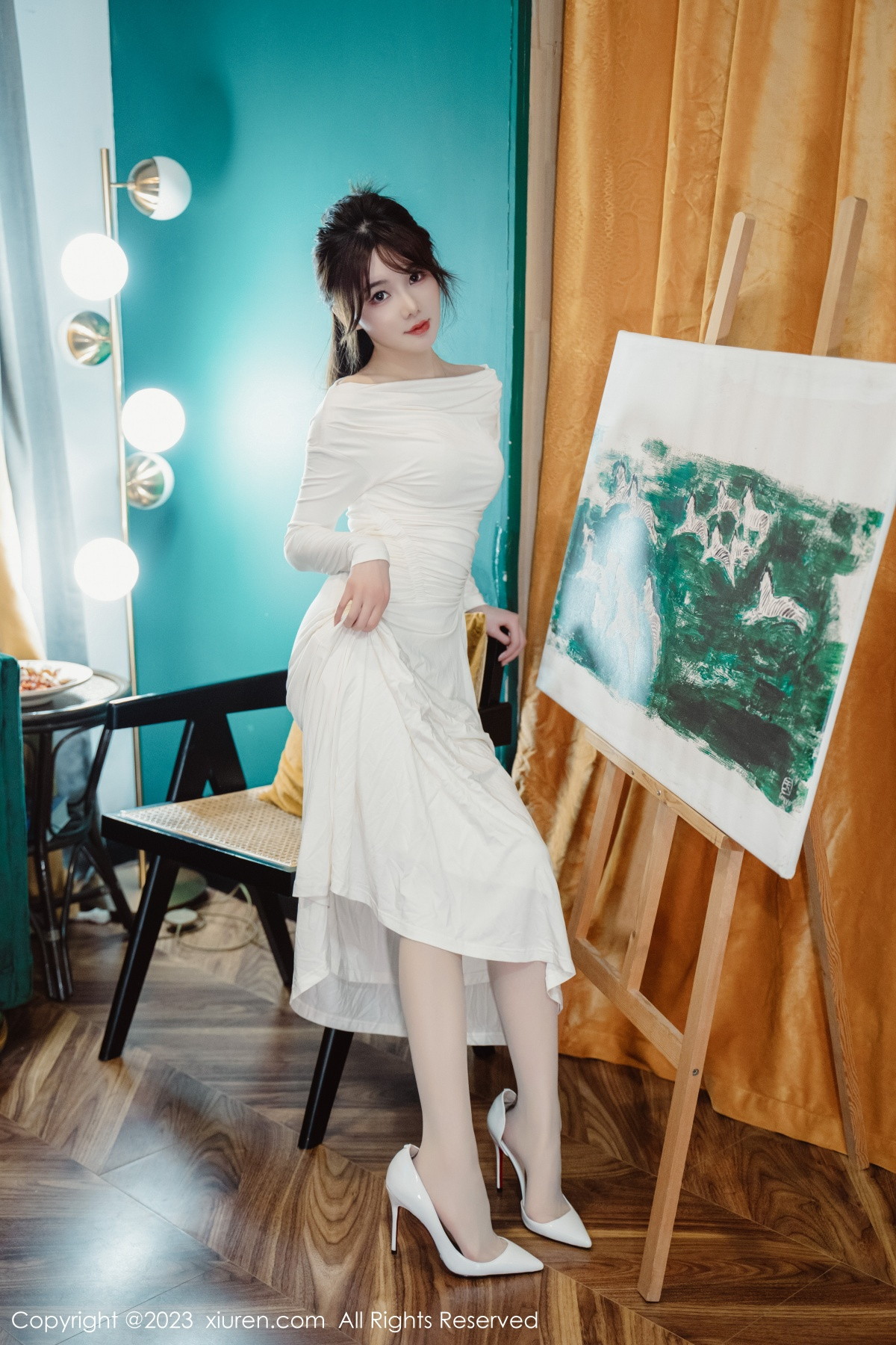 Xgyw.Net_XiuRen第6182期_模特婠婠么脱白色连衣长裙露蕾丝内衣配开档白丝迷人诱惑写真79P