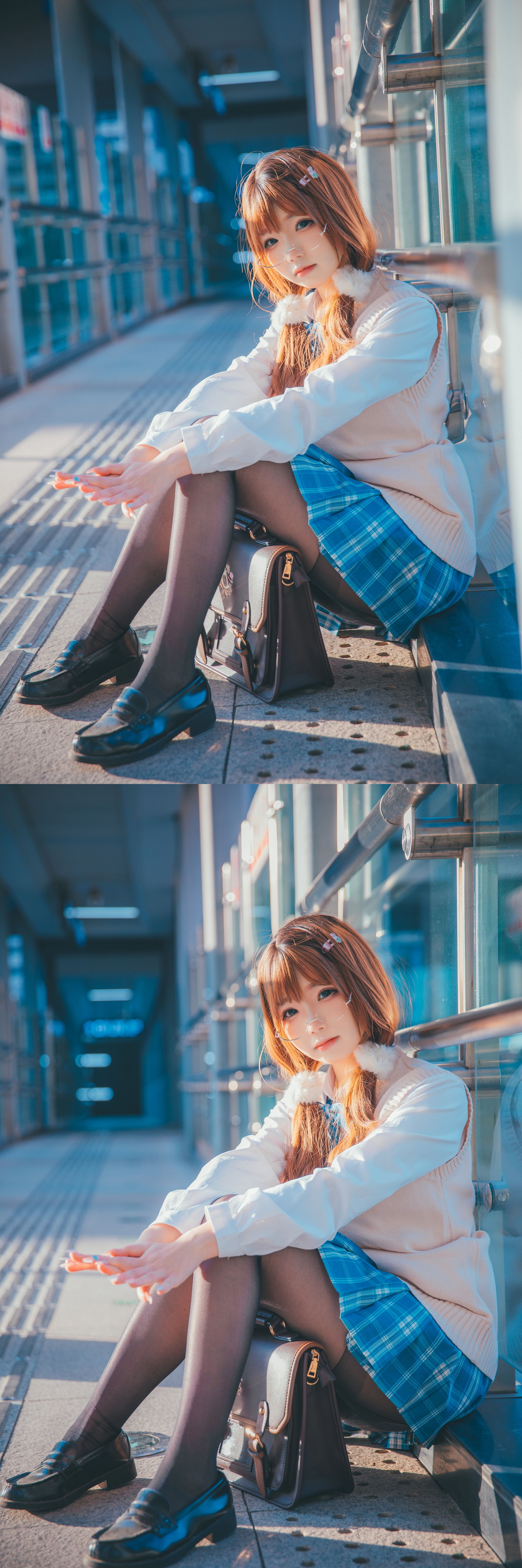 Xgyw.Net_Cos小姐姐雪琪JK夕阳主题学校里性感学生制服露超薄黑丝裤袜秀美腿迷人写真25P
