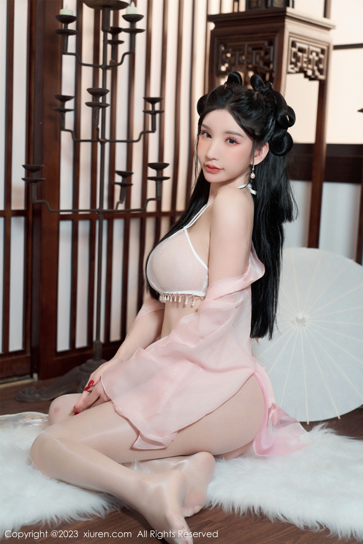 Xgyw.Net_XiuRen第6217期_女神周于希Sally性感粉色古装服饰配超薄无内肉丝惹火诱惑写真85P