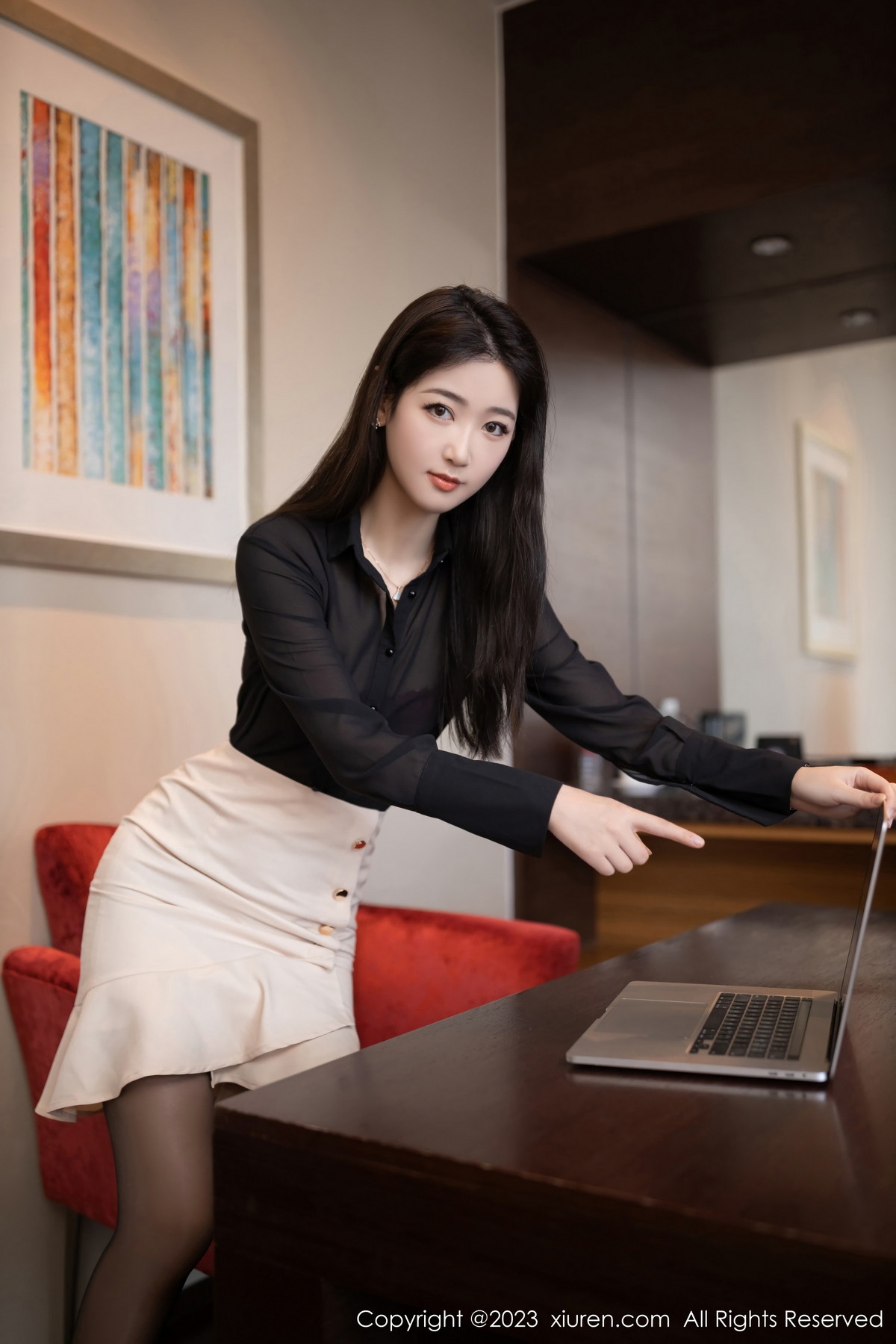 Xgyw.Net_XiuRen第6223期_模特唐安琪同事角色脱OL装露红色蕾丝内衣配开档黑丝诱惑写真81P