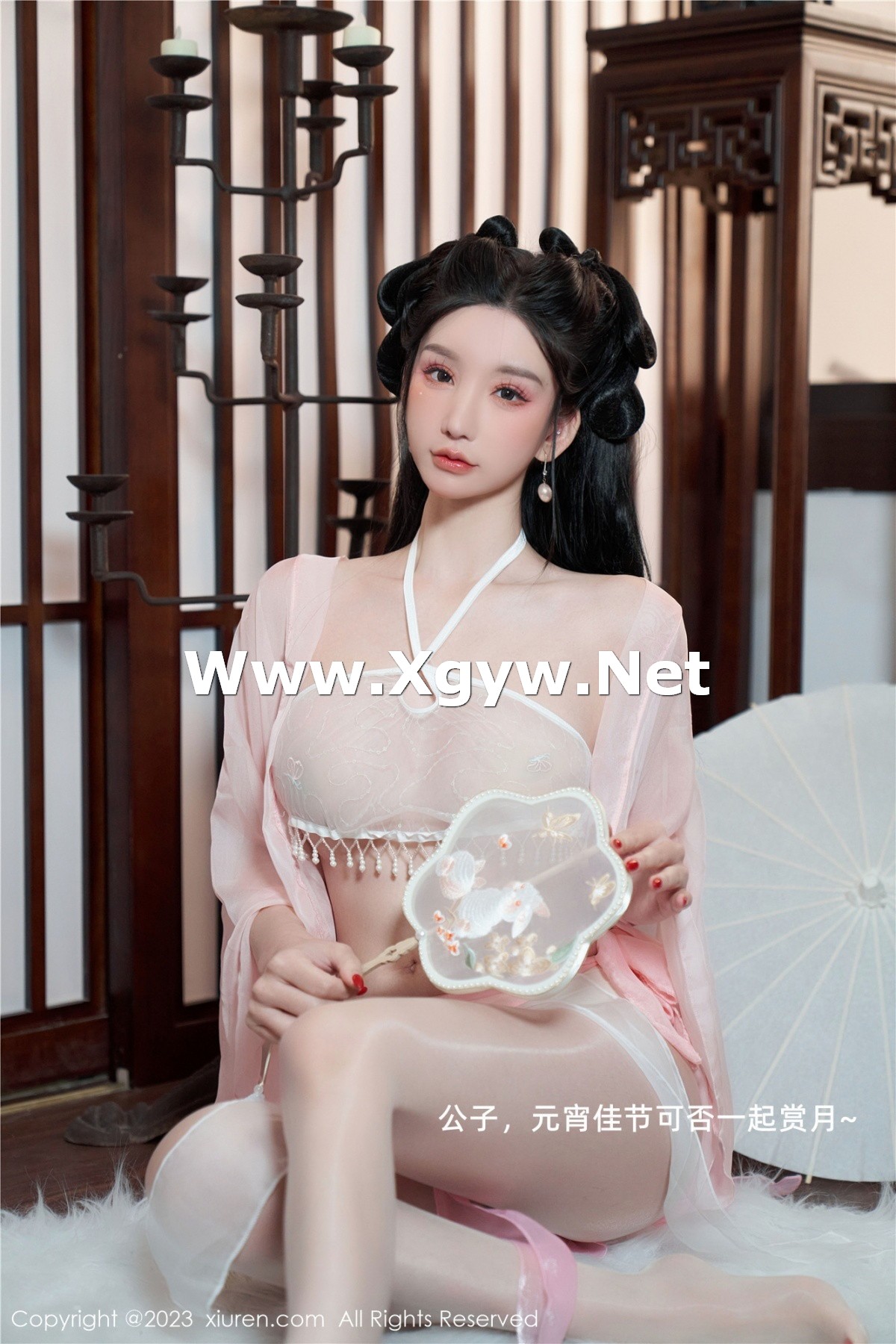 Xgyw.Net_XiuRen第6217期_女神周于希Sally性感粉色古装服饰配超薄无内肉丝惹火诱惑写真85P