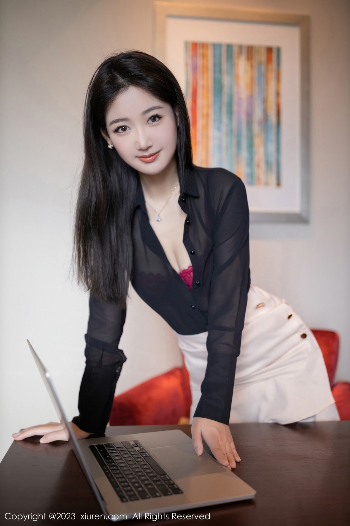 Xgyw.Net_XiuRen第6223期_模特唐安琪同事角色脱OL装露红色蕾丝内衣配开档黑丝诱惑写真81P