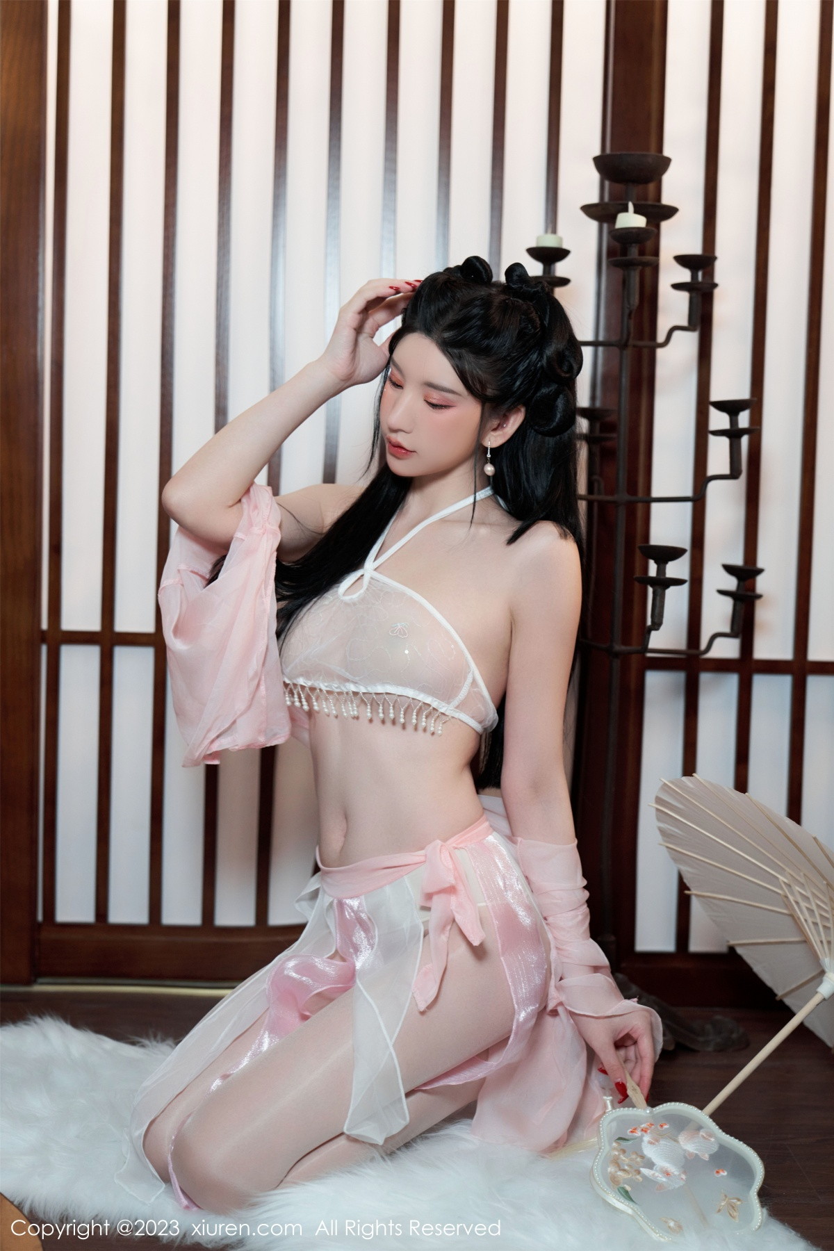 Xgyw.Net_XiuRen第6217期_女神周于希Sally性感粉色古装服饰配超薄无内肉丝惹火诱惑写真85P