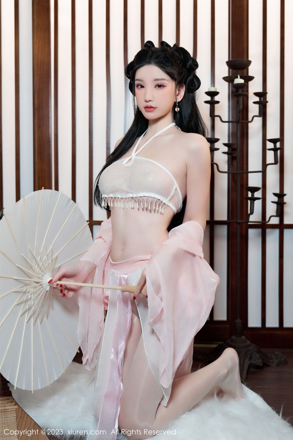 Xgyw.Net_XiuRen第6217期_女神周于希Sally性感粉色古装服饰配超薄无内肉丝惹火诱惑写真85P