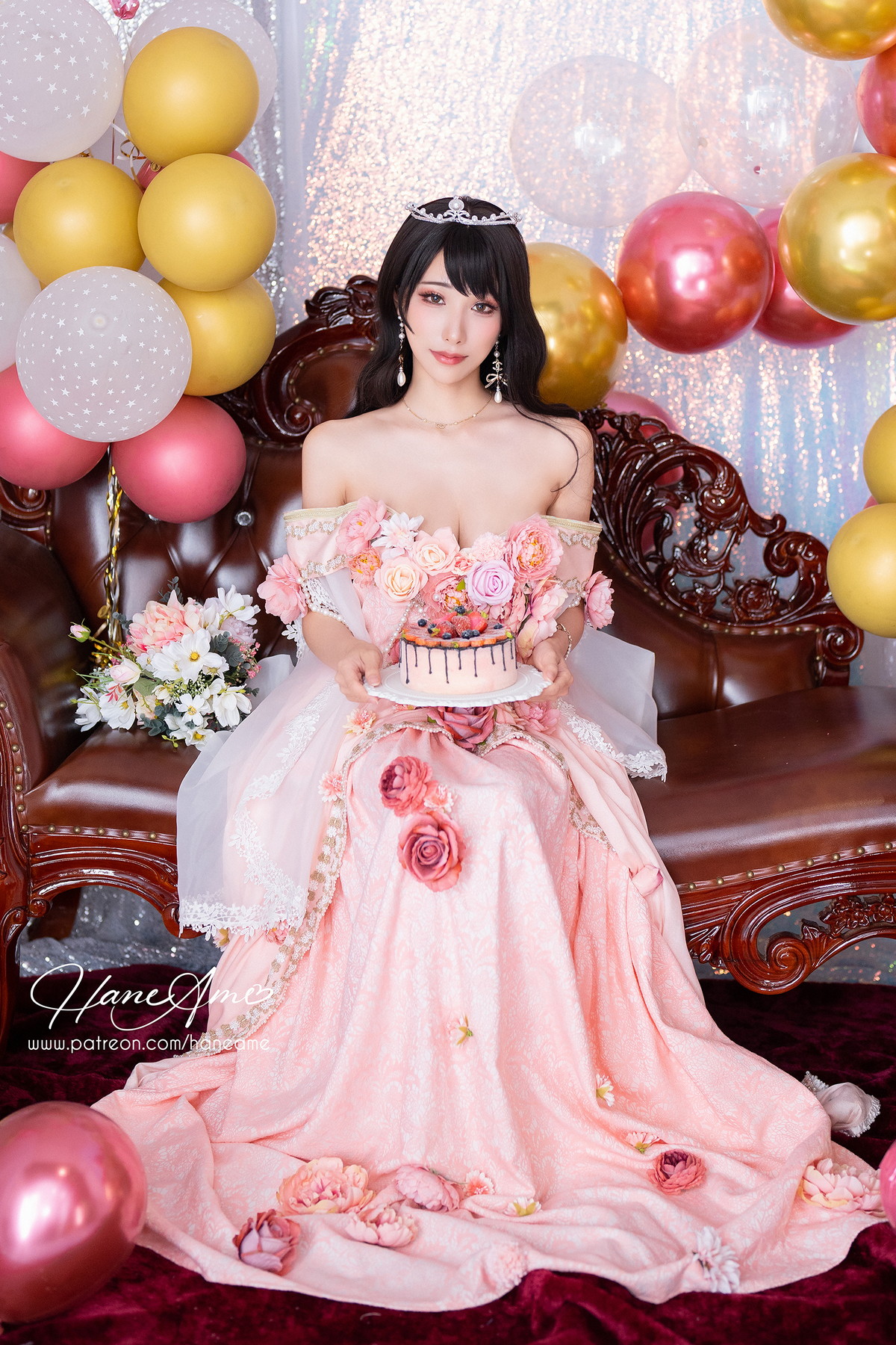 Xgyw.Net_Coser美女雨波_HaneAme生日礼服主题性感粉色低胸连衣裙秀丰满身材诱惑写真29P