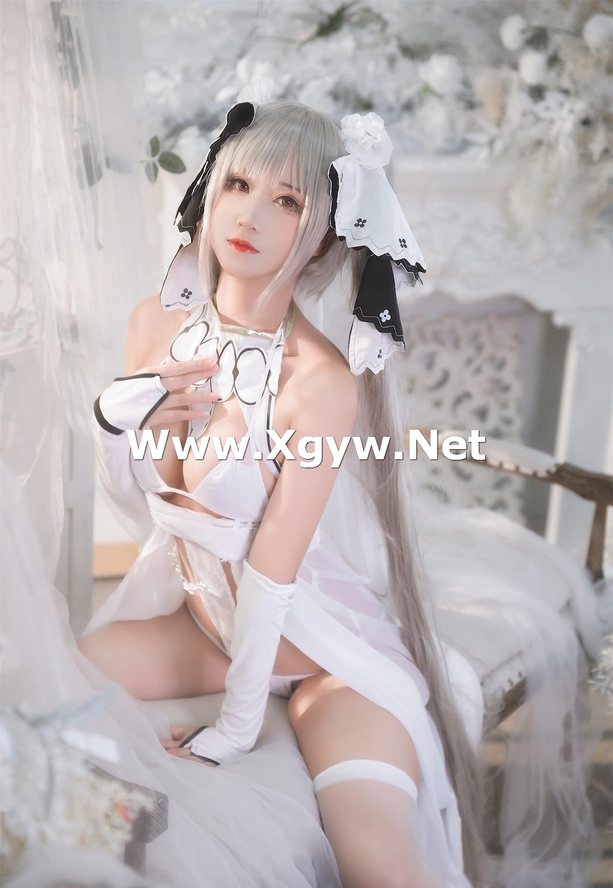 Xgyw.Net_微博妹子三度_69可畏白纱主题私房性感白色婚纱配白丝袜秀翘臀美腿诱惑写真55P