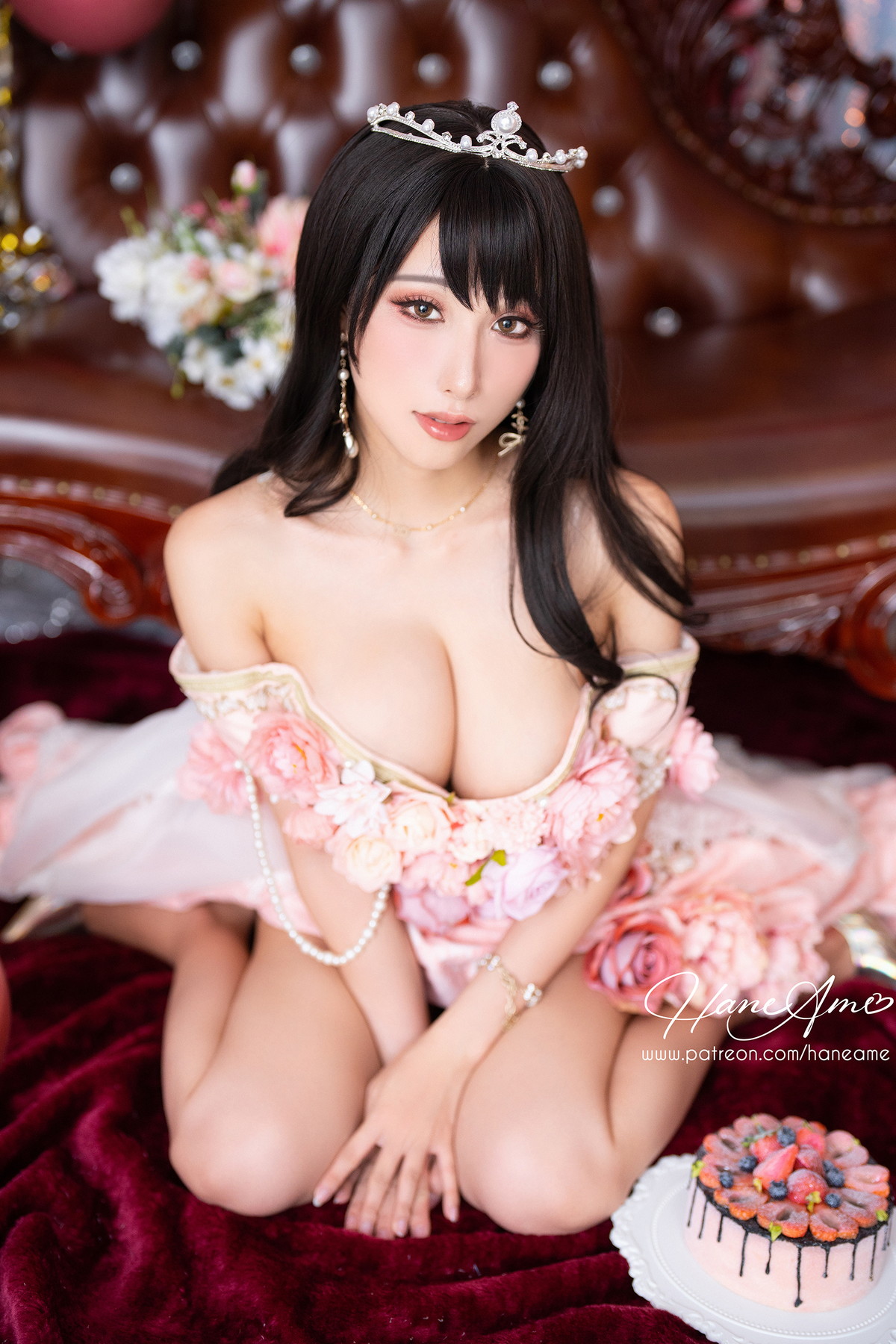 Xgyw.Net_Coser美女雨波_HaneAme生日礼服主题性感粉色低胸连衣裙秀丰满身材诱惑写真29P