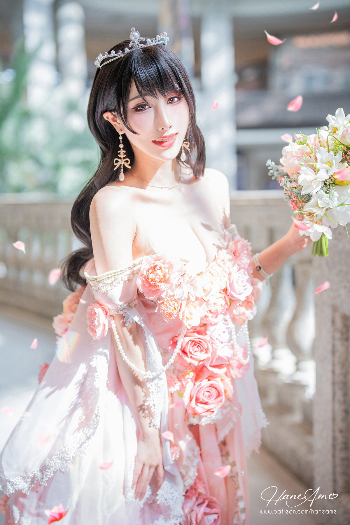 Xgyw.Net_Coser美女雨波_HaneAme生日礼服主题性感粉色低胸连衣裙秀丰满身材诱惑写真29P
