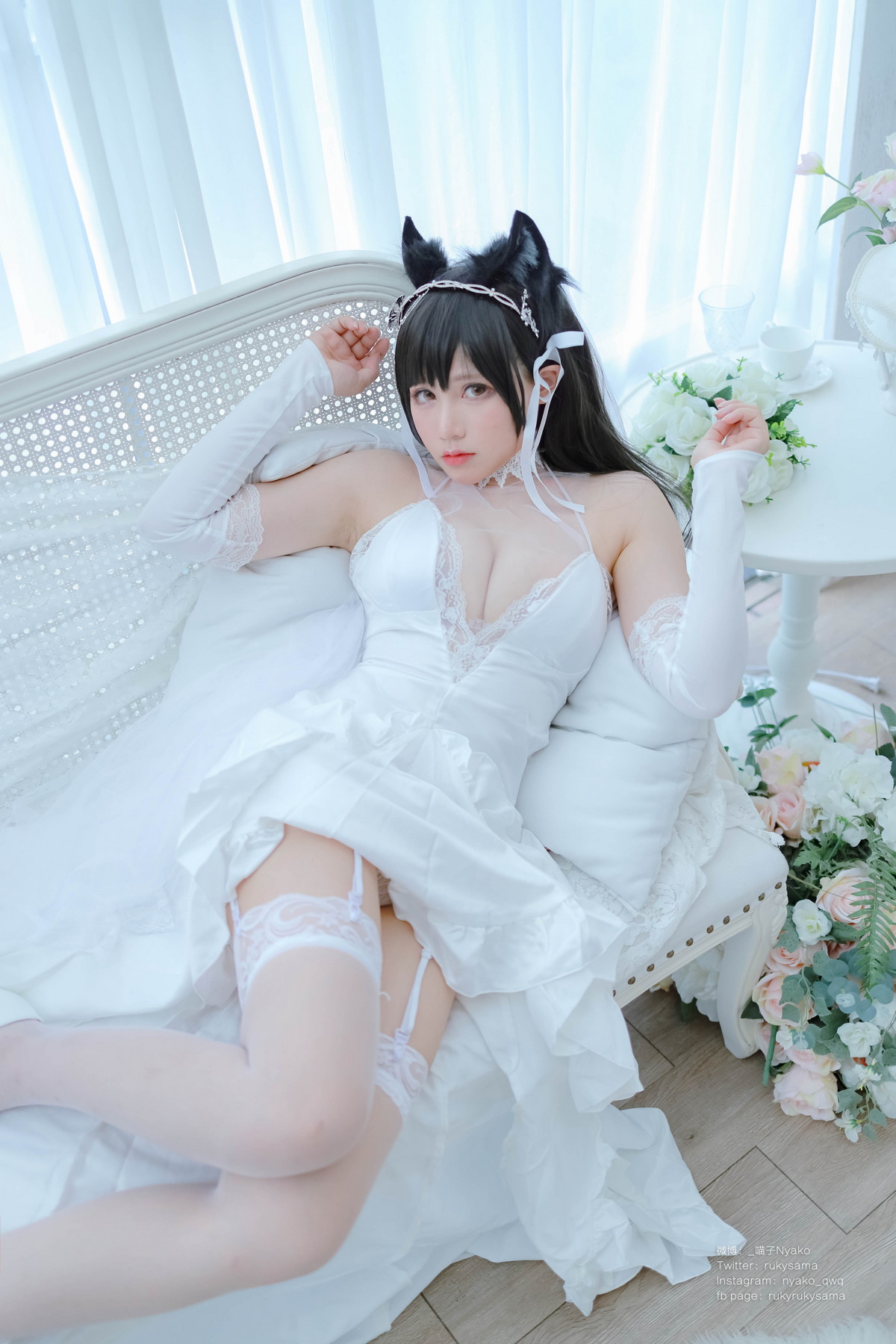 Xgyw.Net_网络美女Nyako喵子爱宕婚纱主题性感白色薄透婚纱配白色蕾丝袜秀美腿诱惑写真62P