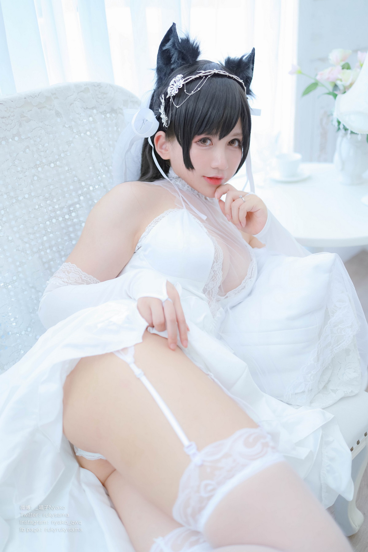 Xgyw.Net_网络美女Nyako喵子爱宕婚纱主题性感白色薄透婚纱配白色蕾丝袜秀美腿诱惑写真62P