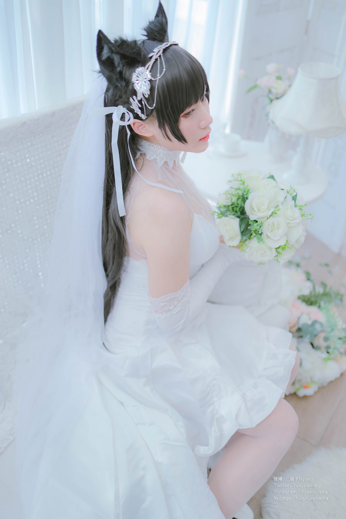Xgyw.Net_网络美女Nyako喵子爱宕婚纱主题性感白色薄透婚纱配白色蕾丝袜秀美腿诱惑写真62P