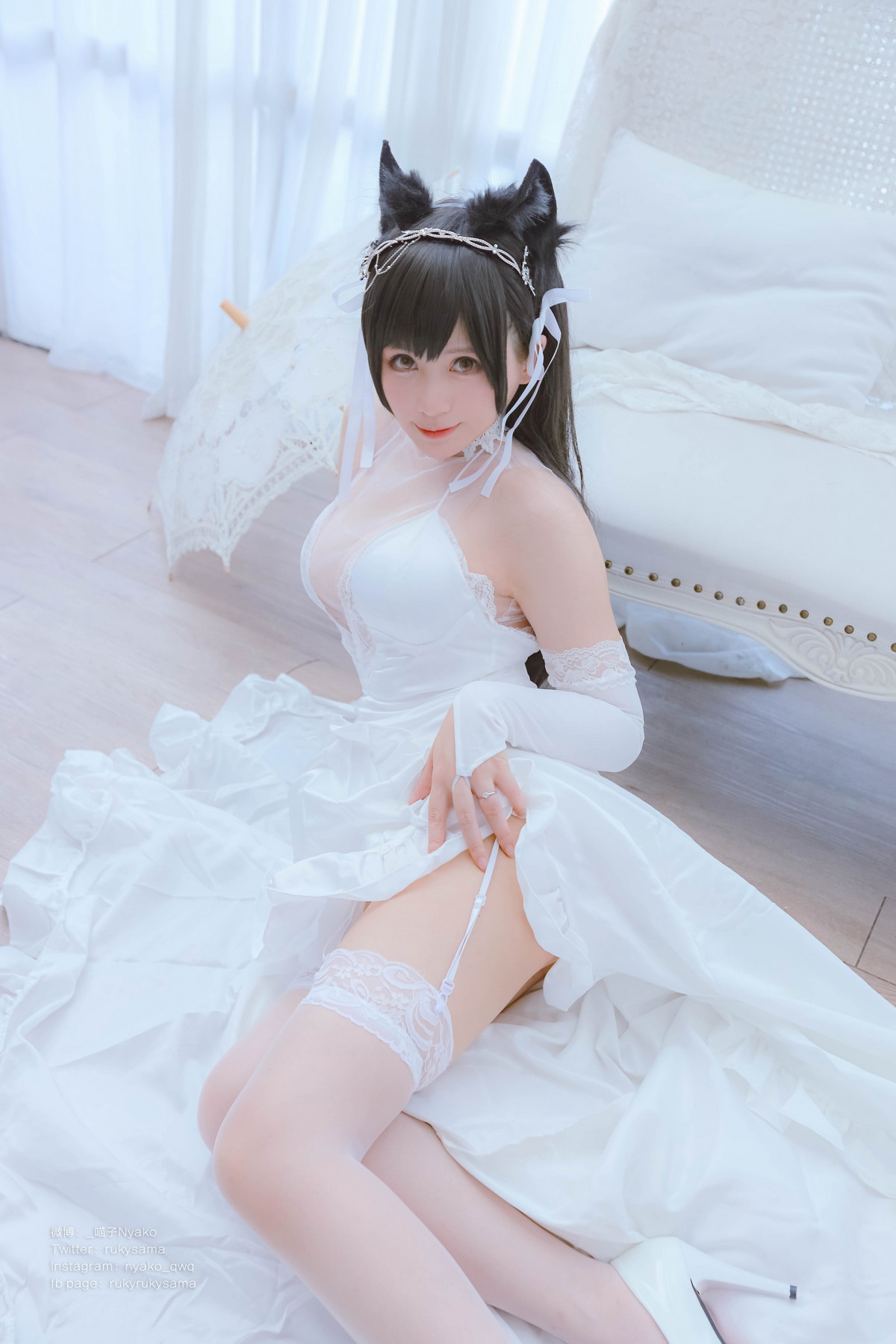 Xgyw.Net_网络美女Nyako喵子爱宕婚纱主题性感白色薄透婚纱配白色蕾丝袜秀美腿诱惑写真62P