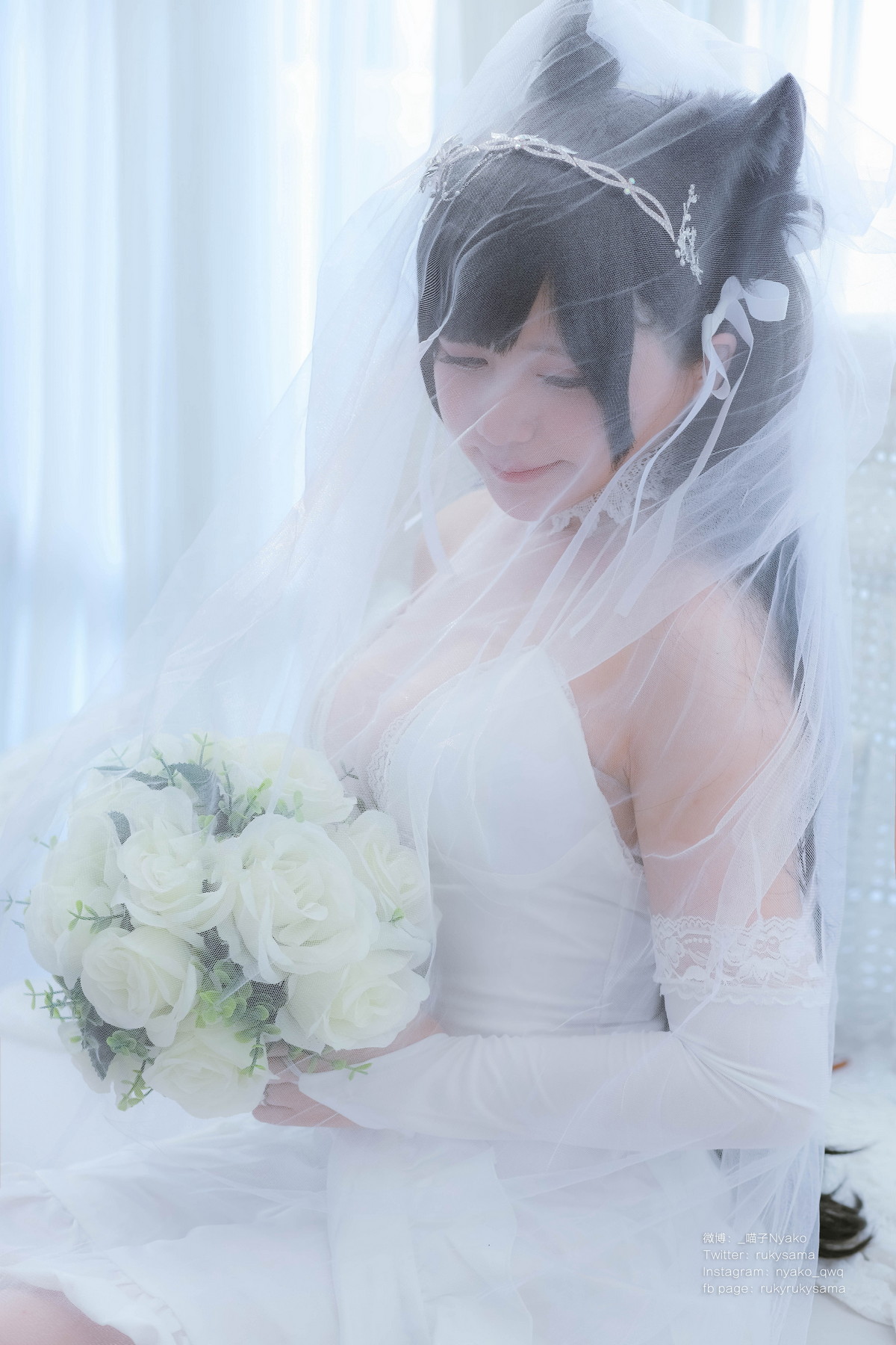 Xgyw.Net_网络美女Nyako喵子爱宕婚纱主题性感白色薄透婚纱配白色蕾丝袜秀美腿诱惑写真62P