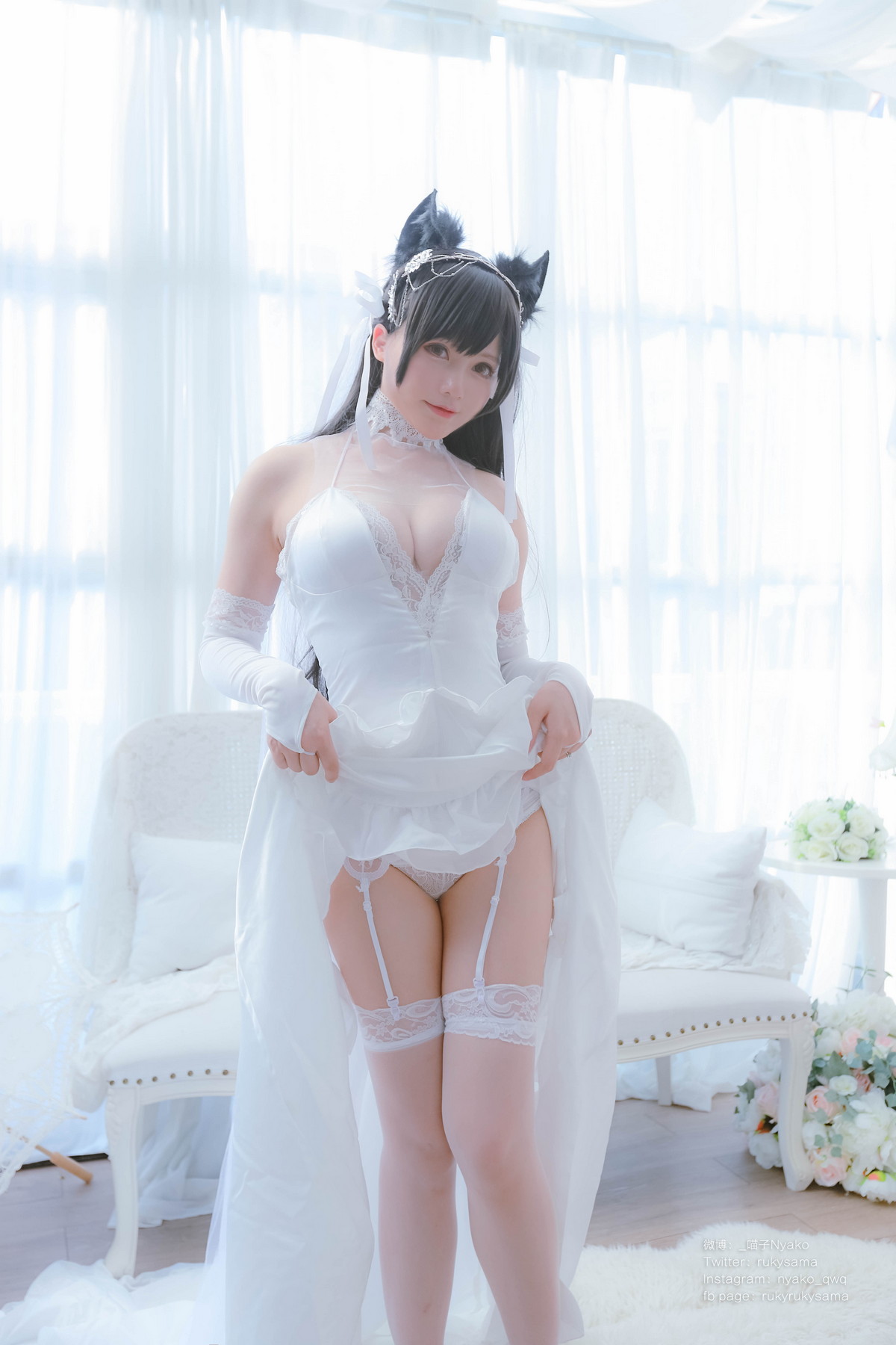 Xgyw.Net_网络美女Nyako喵子爱宕婚纱主题性感白色薄透婚纱配白色蕾丝袜秀美腿诱惑写真62P