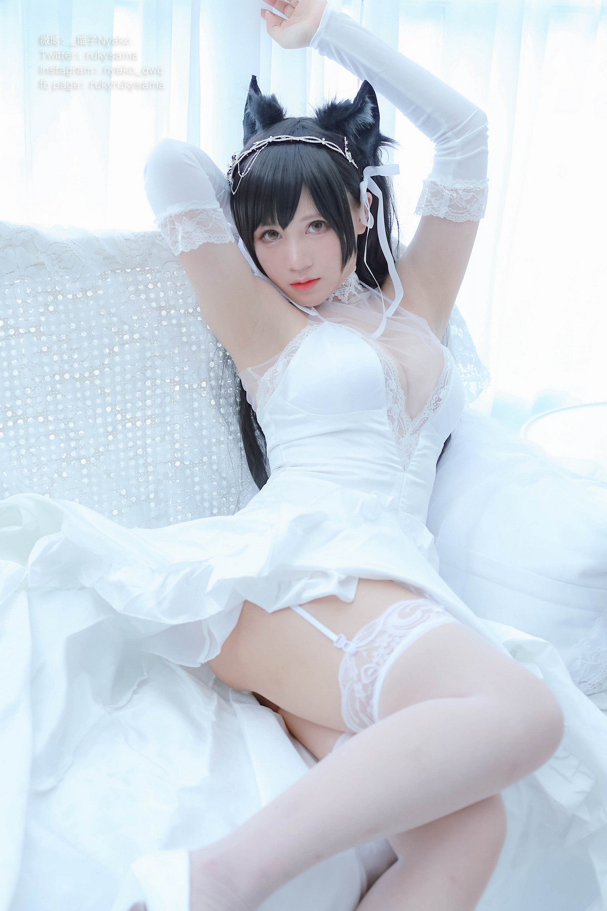 Xgyw.Net_网络美女Nyako喵子爱宕婚纱主题性感白色薄透婚纱配白色蕾丝袜秀美腿诱惑写真62P