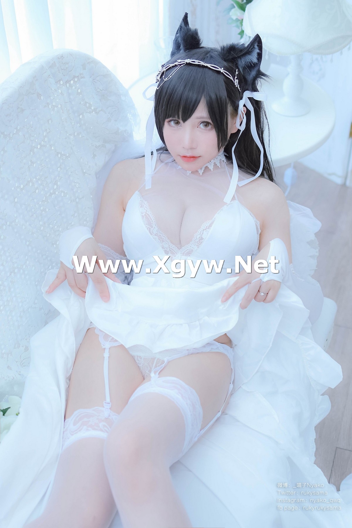 Xgyw.Net_网络美女Nyako喵子爱宕婚纱主题性感白色薄透婚纱配白色蕾丝袜秀美腿诱惑写真62P