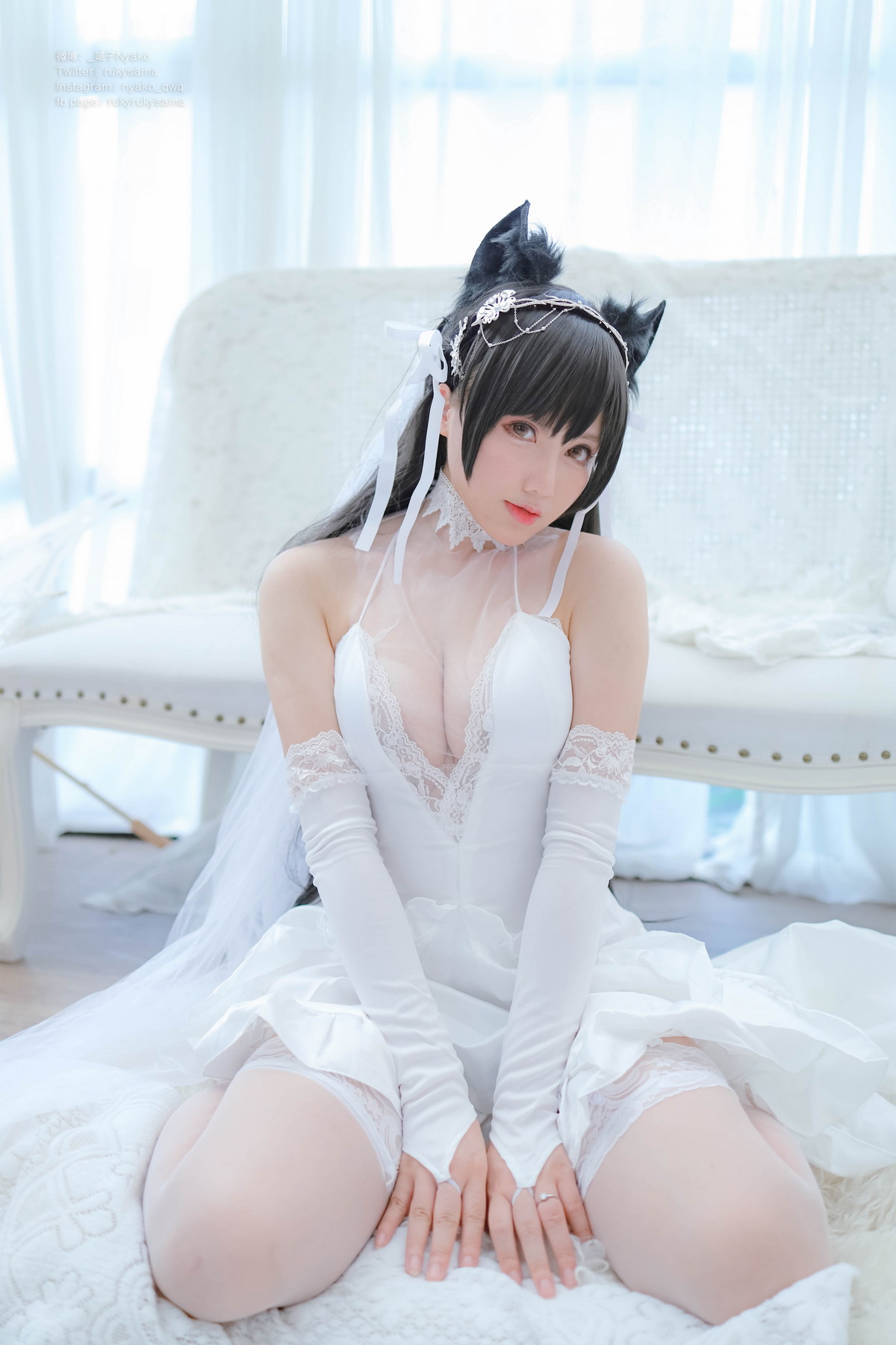 Xgyw.Net_网络美女Nyako喵子爱宕婚纱主题性感白色薄透婚纱配白色蕾丝袜秀美腿诱惑写真62P