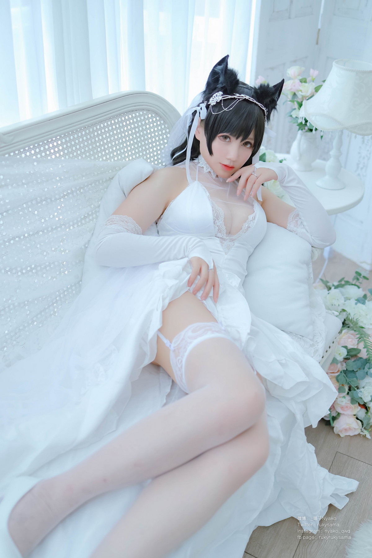Xgyw.Net_网络美女Nyako喵子爱宕婚纱主题性感白色薄透婚纱配白色蕾丝袜秀美腿诱惑写真62P