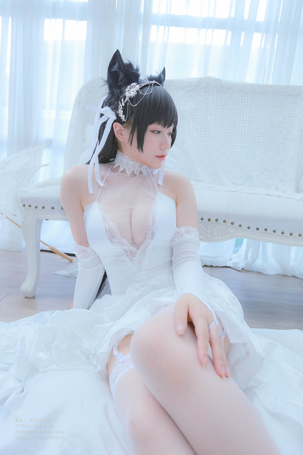 Xgyw.Net_网络美女Nyako喵子爱宕婚纱主题性感白色薄透婚纱配白色蕾丝袜秀美腿诱惑写真62P