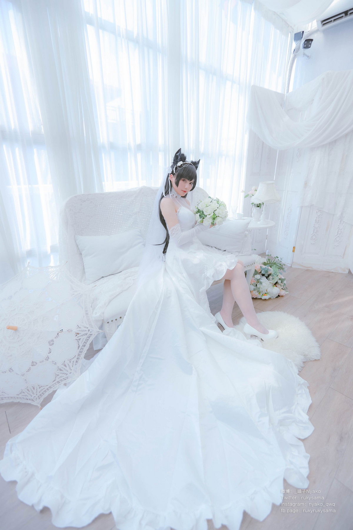 Xgyw.Net_网络美女Nyako喵子爱宕婚纱主题性感白色薄透婚纱配白色蕾丝袜秀美腿诱惑写真62P