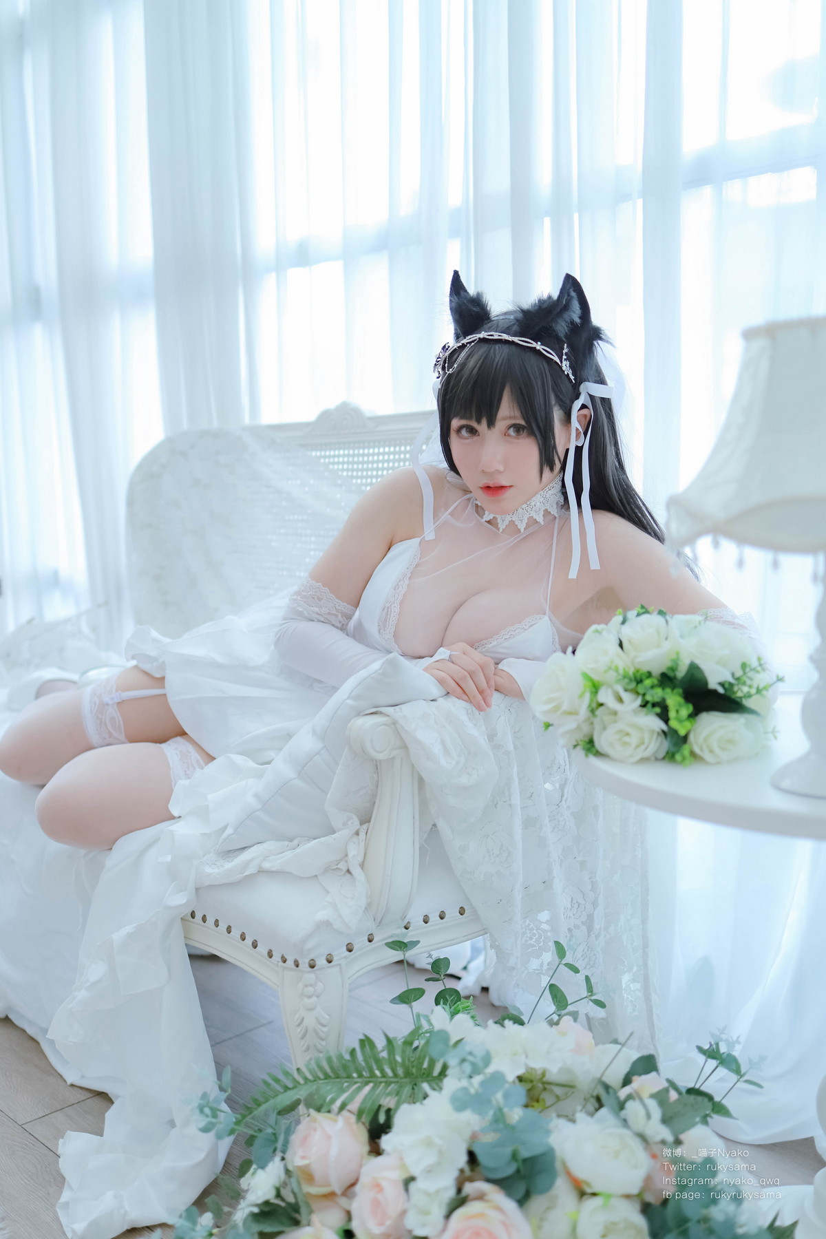 Xgyw.Net_网络美女Nyako喵子爱宕婚纱主题性感白色薄透婚纱配白色蕾丝袜秀美腿诱惑写真62P