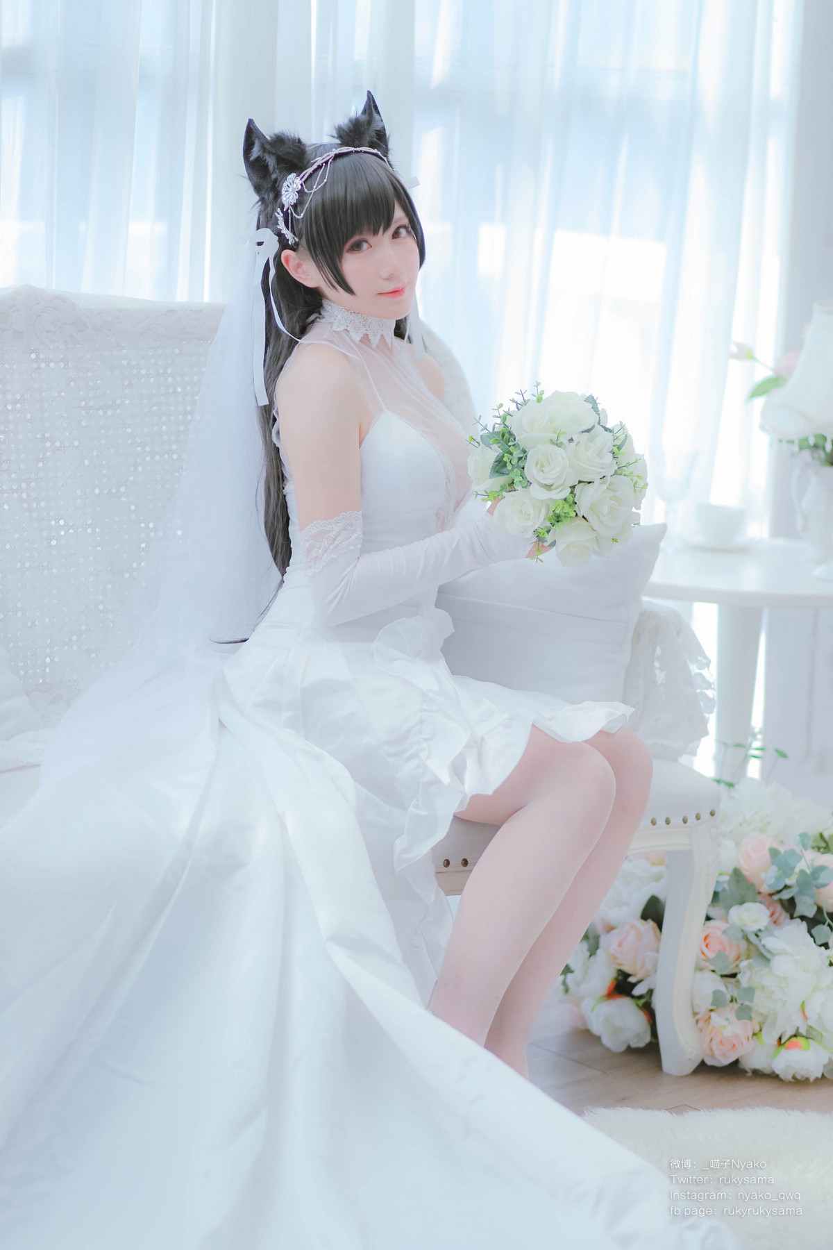 Xgyw.Net_网络美女Nyako喵子爱宕婚纱主题性感白色薄透婚纱配白色蕾丝袜秀美腿诱惑写真62P