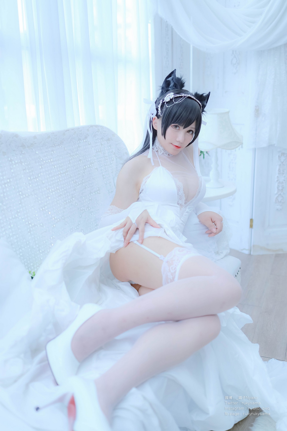 Xgyw.Net_网络美女Nyako喵子爱宕婚纱主题性感白色薄透婚纱配白色蕾丝袜秀美腿诱惑写真62P