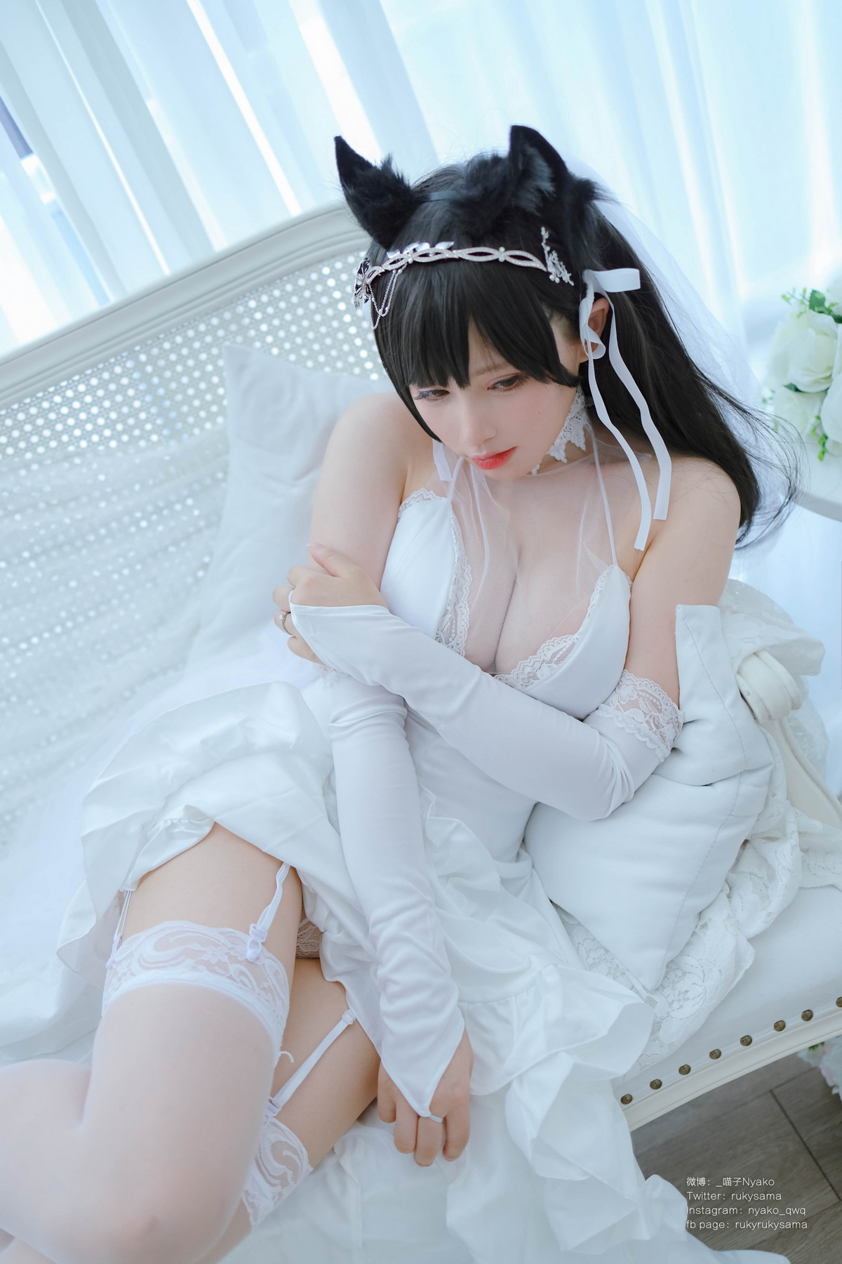 Xgyw.Net_网络美女Nyako喵子爱宕婚纱主题性感白色薄透婚纱配白色蕾丝袜秀美腿诱惑写真62P