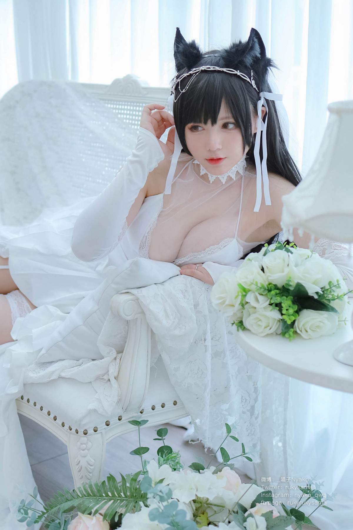 Xgyw.Net_网络美女Nyako喵子爱宕婚纱主题性感白色薄透婚纱配白色蕾丝袜秀美腿诱惑写真62P